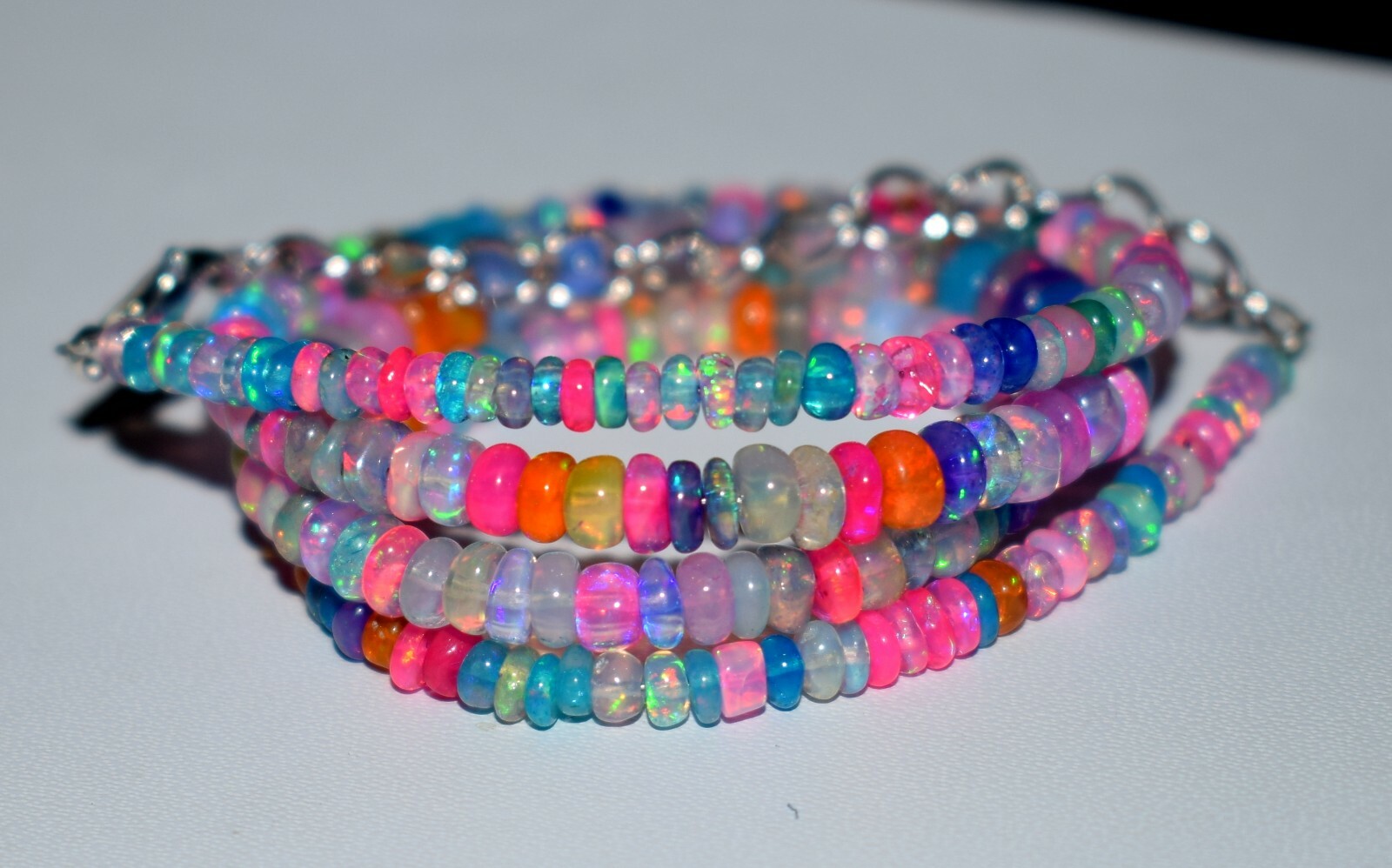 16″Natural Ethiopian Opal Wello Fire Opal Gemstone Bead Necklace F1862