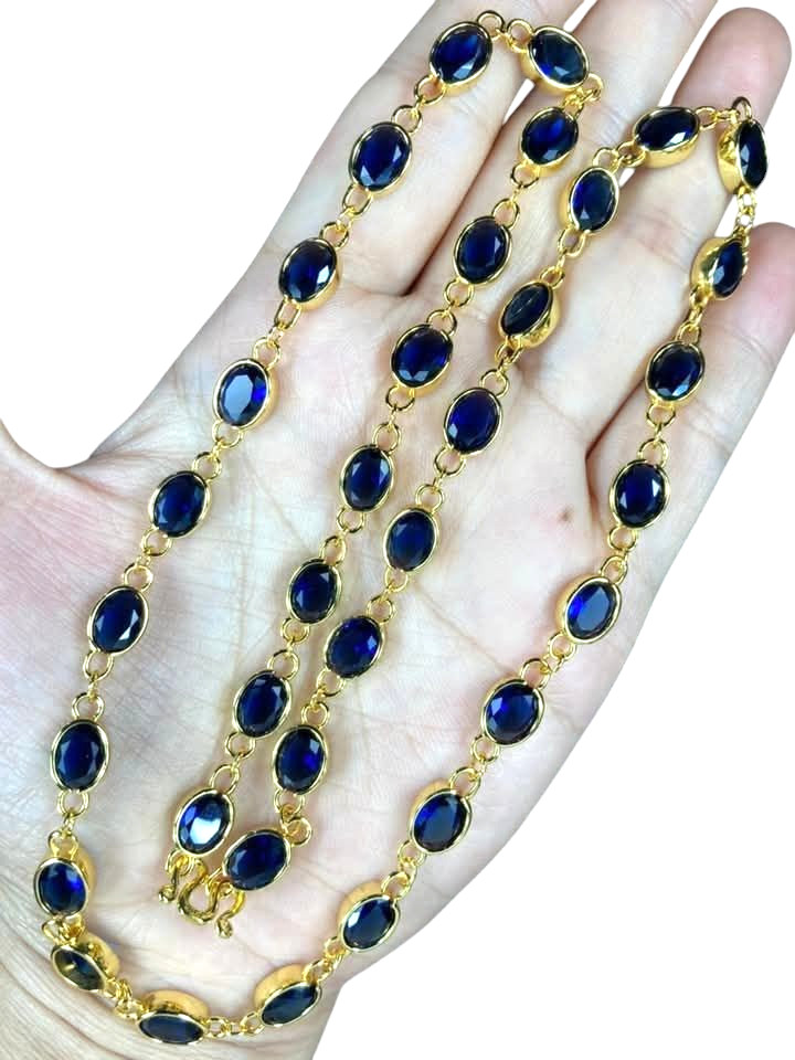 Sapphire Blue Color Lucky Gemstone Thai Necklace 24K Thai Gold GP Jewelry Gift