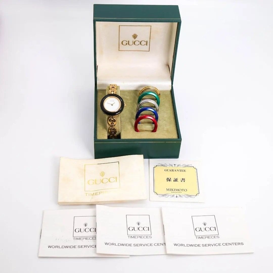 GUCCI Change Bezel 6 Colors 1100L Women’s Gold Watch with Box Card