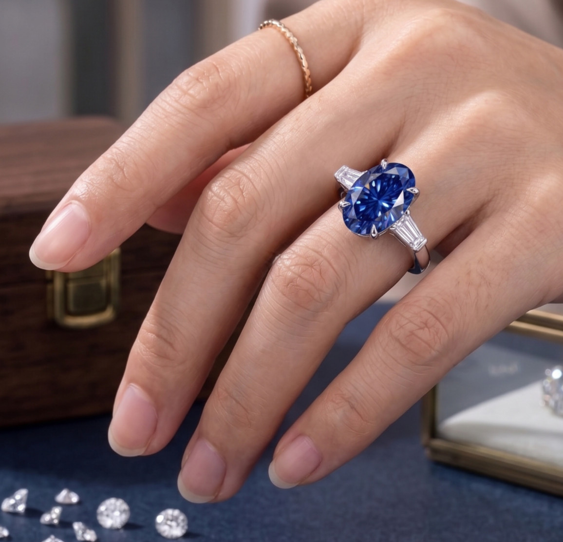 8.00 Ct Certified Oval Shape Blue Natural Diamond Ring VVS1 White Gold Finish