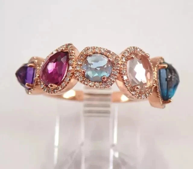 Lab Created Multi Color 3.50Ct Round Cut Wedding Band Ring 14K Rose Gold Plated