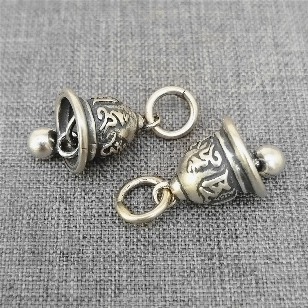 925 Sterling Silver Jingle Bell Shape Charm Low Sound OM Buddhist Pendant