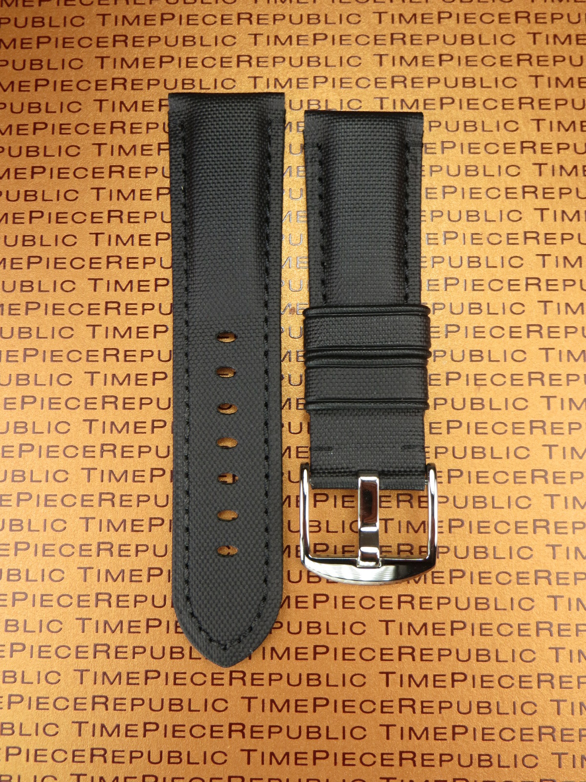 New 24mm Black Leather Kevlar Strap A TOILE Fabric Tang Watch Band for PANERAI