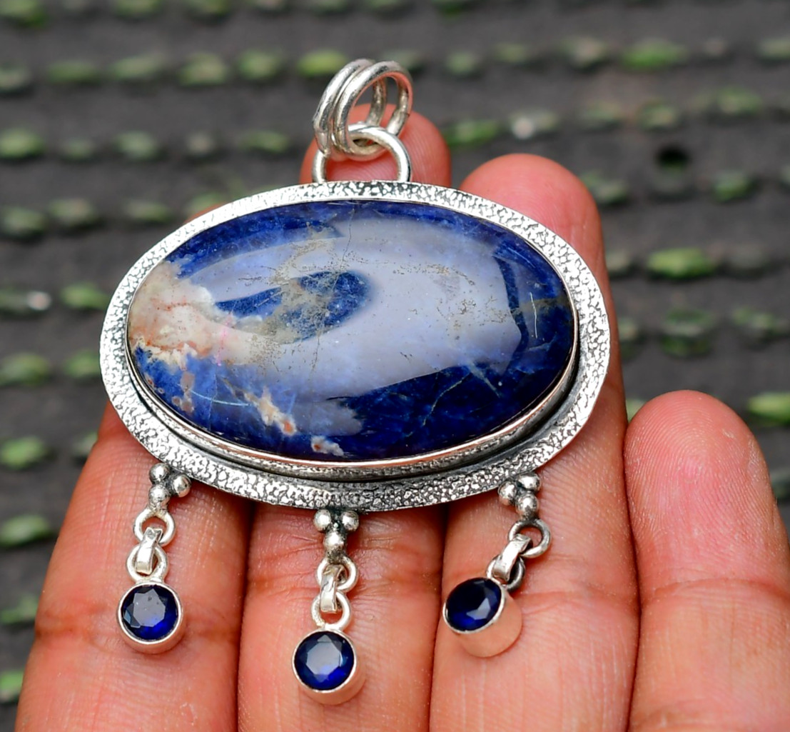 Sodalite Gemstone 925 Sterling Silver Handmade Pendant Jewelry Approx – 2.24″