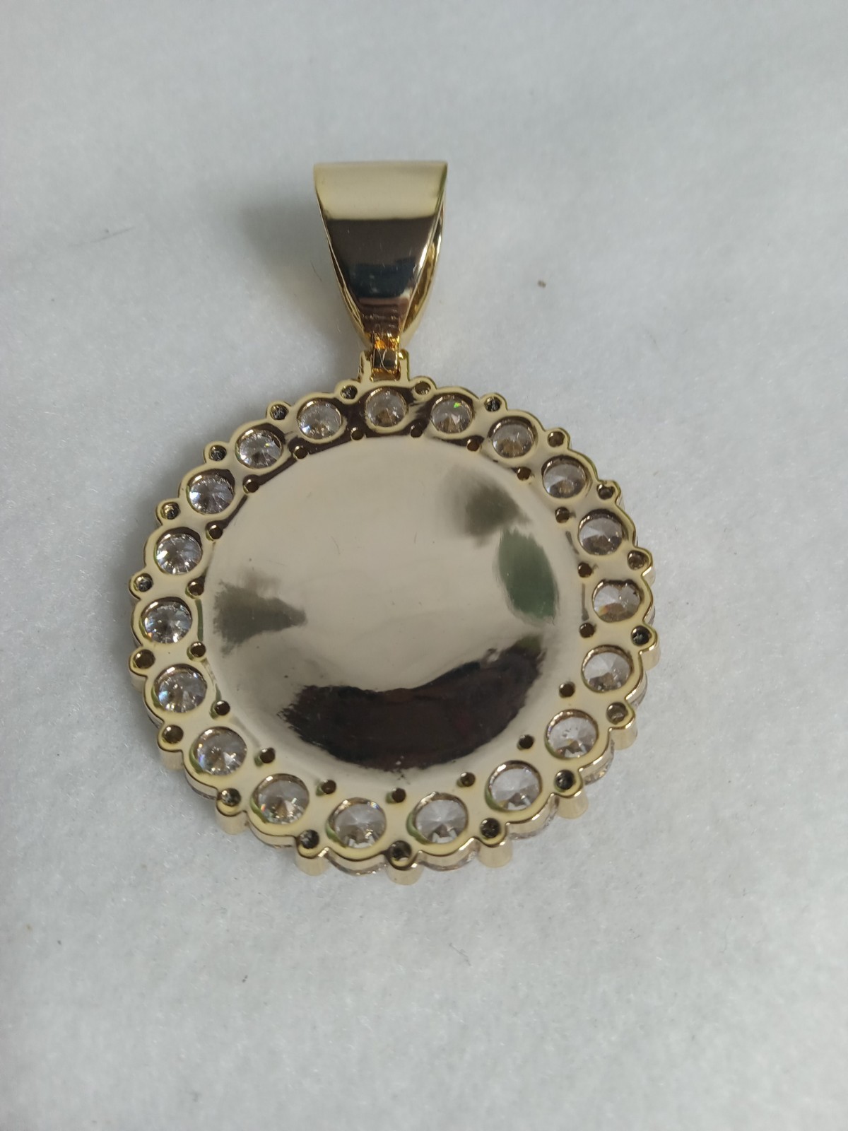 Gold Plated Round Cz With Large Space For Chain Photo Holder