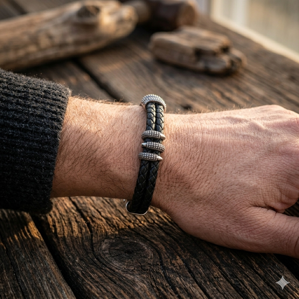 Eagle Claw Braided Full Grain Leather Bracelet Stainless Steel Magnetic Clasp