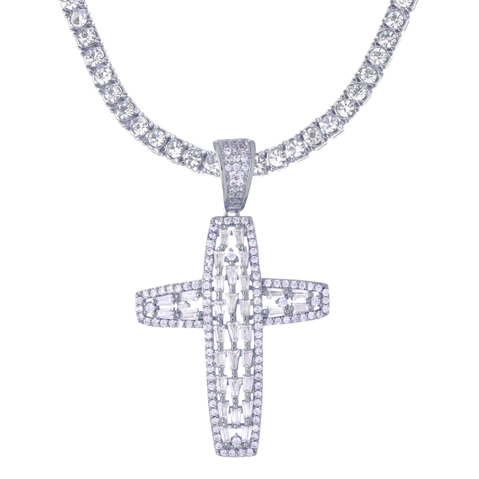Full CZ Cross Pendant 20 inch Tennis Chain Choker Necklace BCT 17333