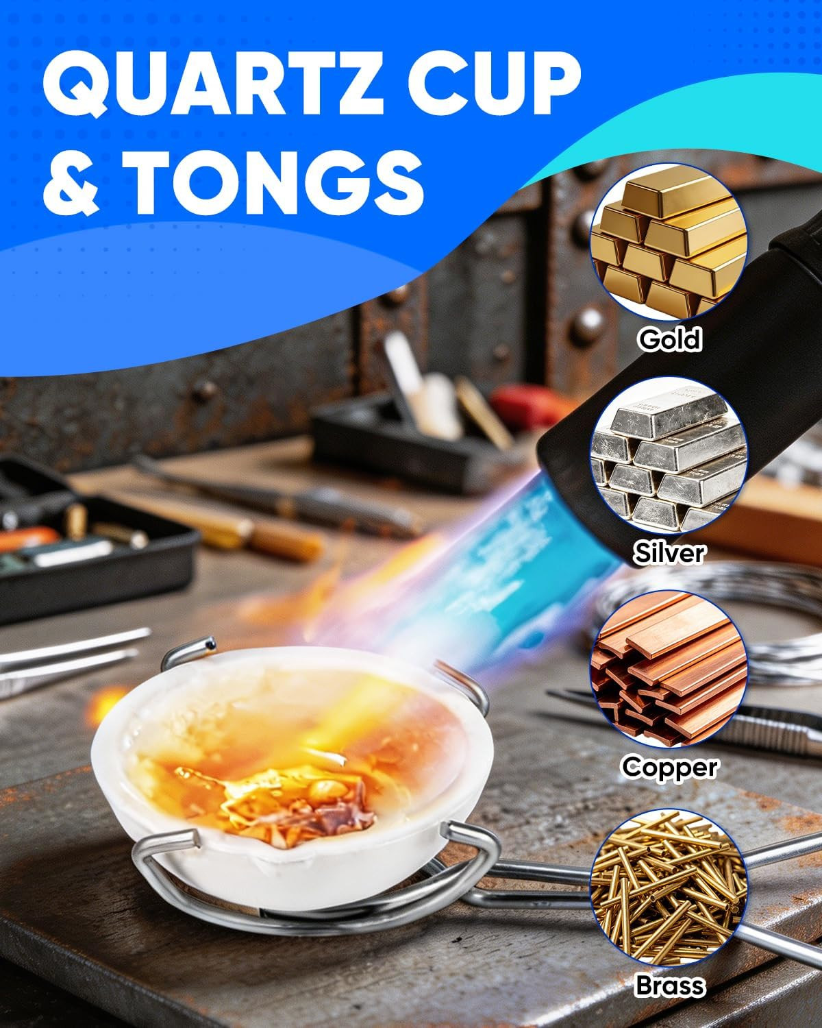 8-In-1 Crucibles for Melting Metal Casting Kit Gold,Silver,Aluminum,Brass | Comp