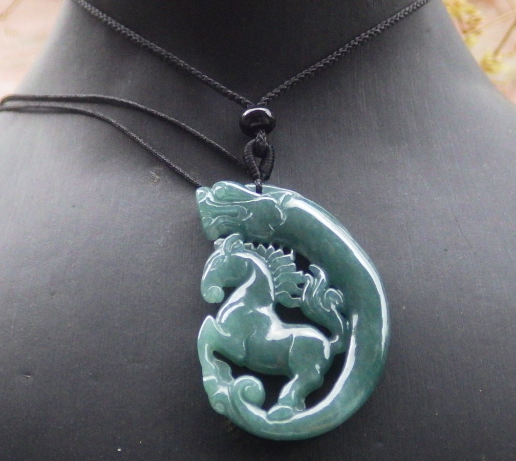 Video Certified Green Natural A Jade jadeite Pendant Dragon Horse 龙马 130022 VS