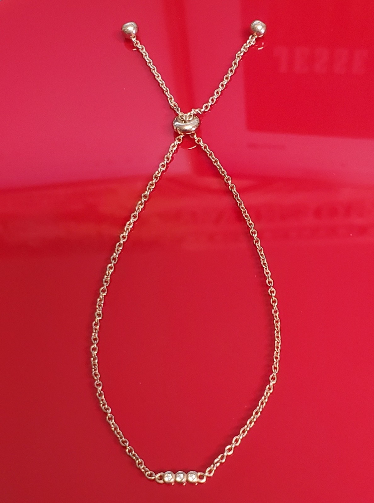 925 SU Slider Bracelet OSFA 9in Sterling Silver Rose Gold Vermeil CZ Bar Dainty