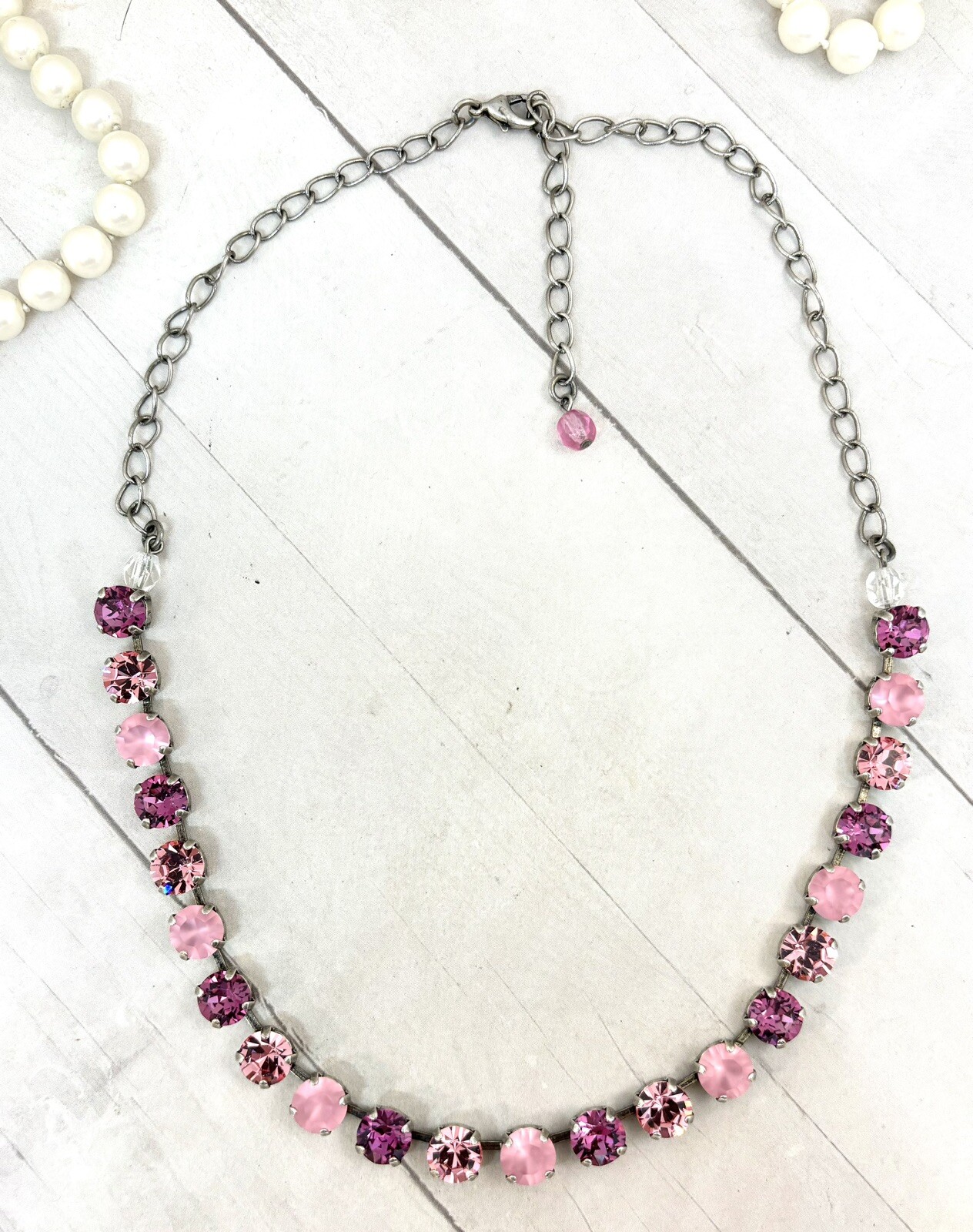 Dark Pink Frosted Crystal Cup Chain Necklace made w/ Dark Pink Austrian Crystals