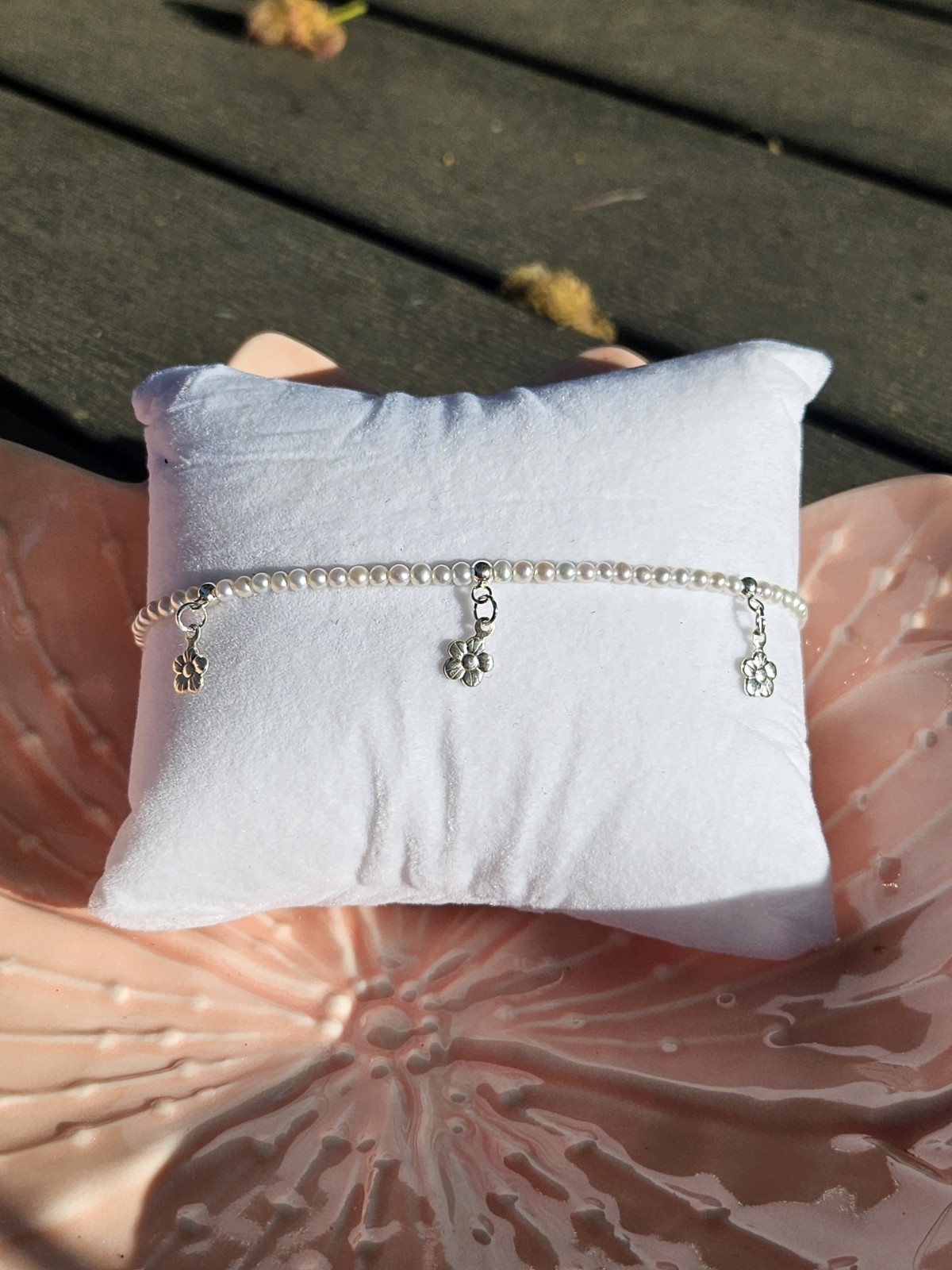 Dainty Seed Pearl Lobster Clasp Bracelet, 925 Floral Dangles | Akoya Like Luster