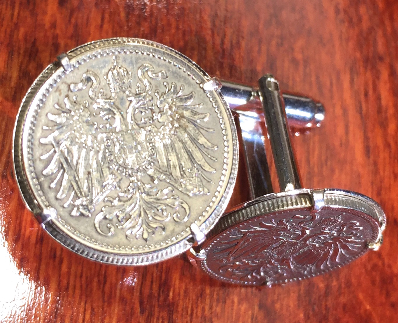 Antique 1893-1915 Imperial Austria Double Eagle Austrian Coin Cufflinks + Box!