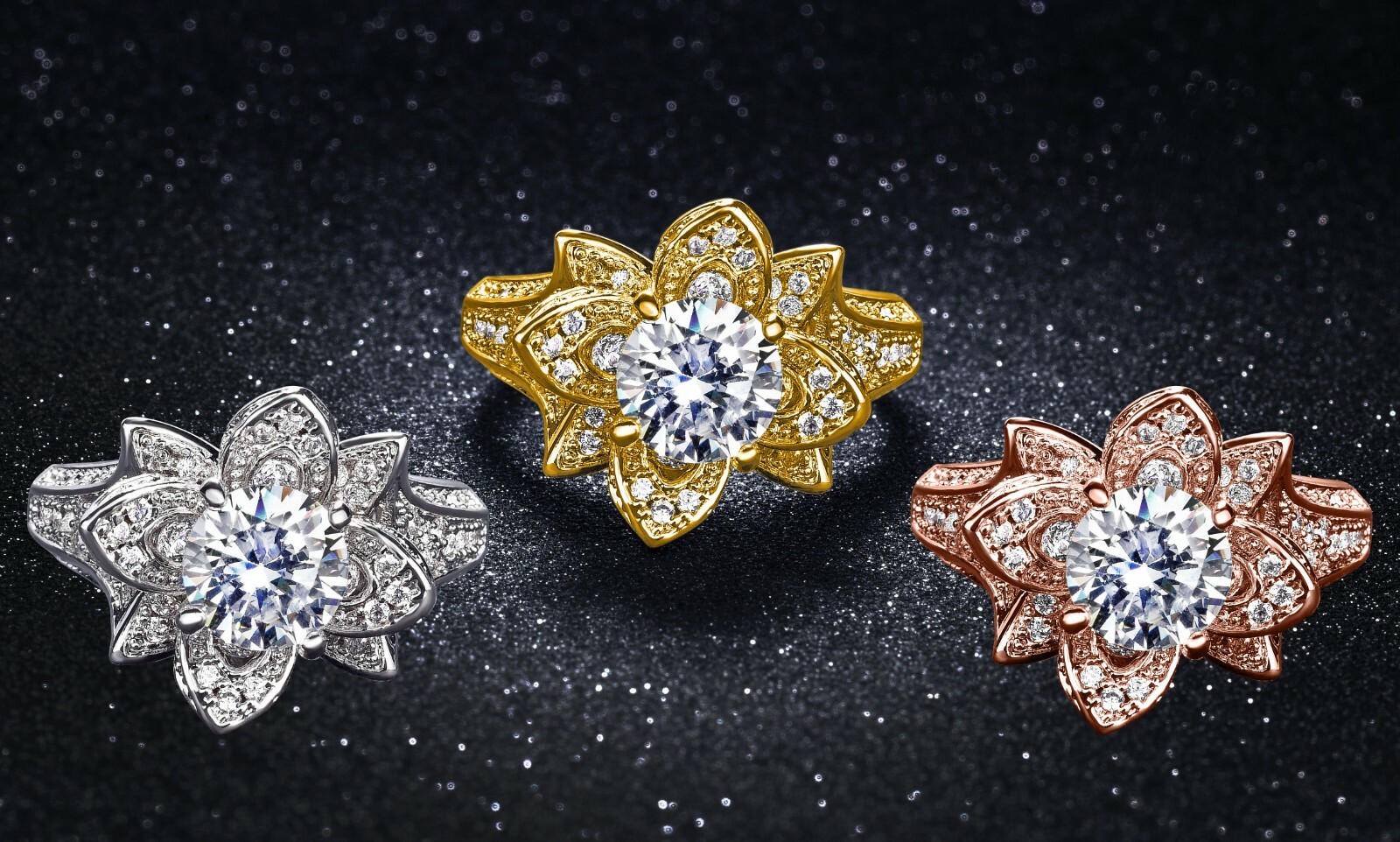 18K White Gold Plated Cubic Zirconia Flower Ring Made With Swarovski Elements