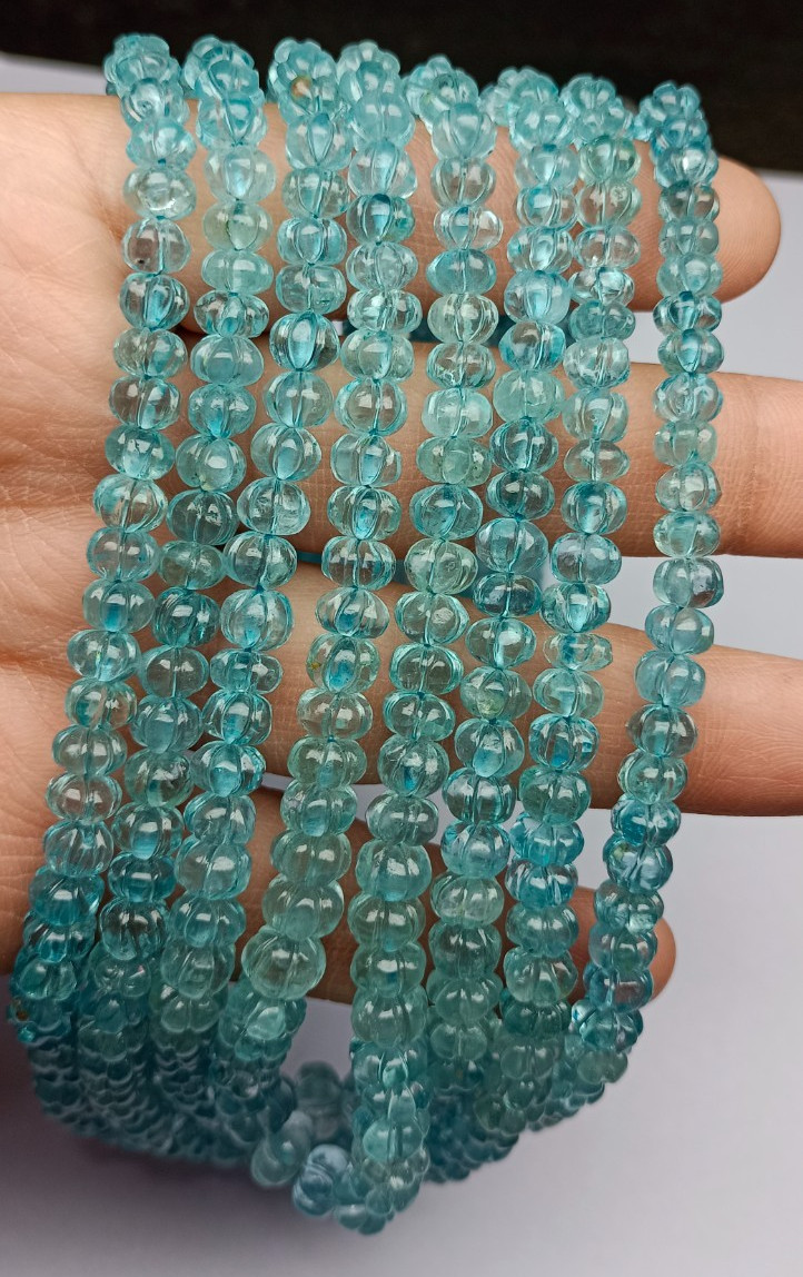 Aquamarine Natural Gemstone Carved Muskmelon Pumpkin Beads 4.5-8mm For Jewelry