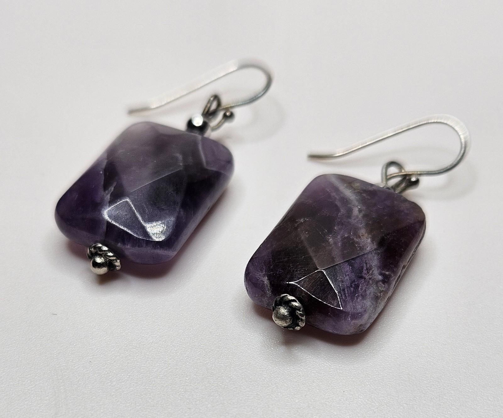 Vintage Handmade 925 SS 22.4tcw Rectangle Cushion Cut Amethyst Stone Earrings