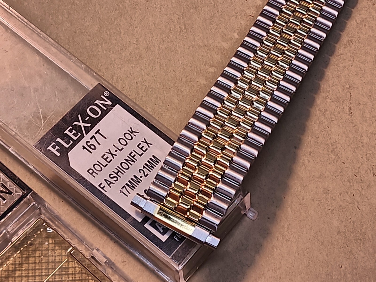NOS Kreisler Flex-On Two-Tone SS 17-21mm Adj Straight Ends Expansion Watch Band