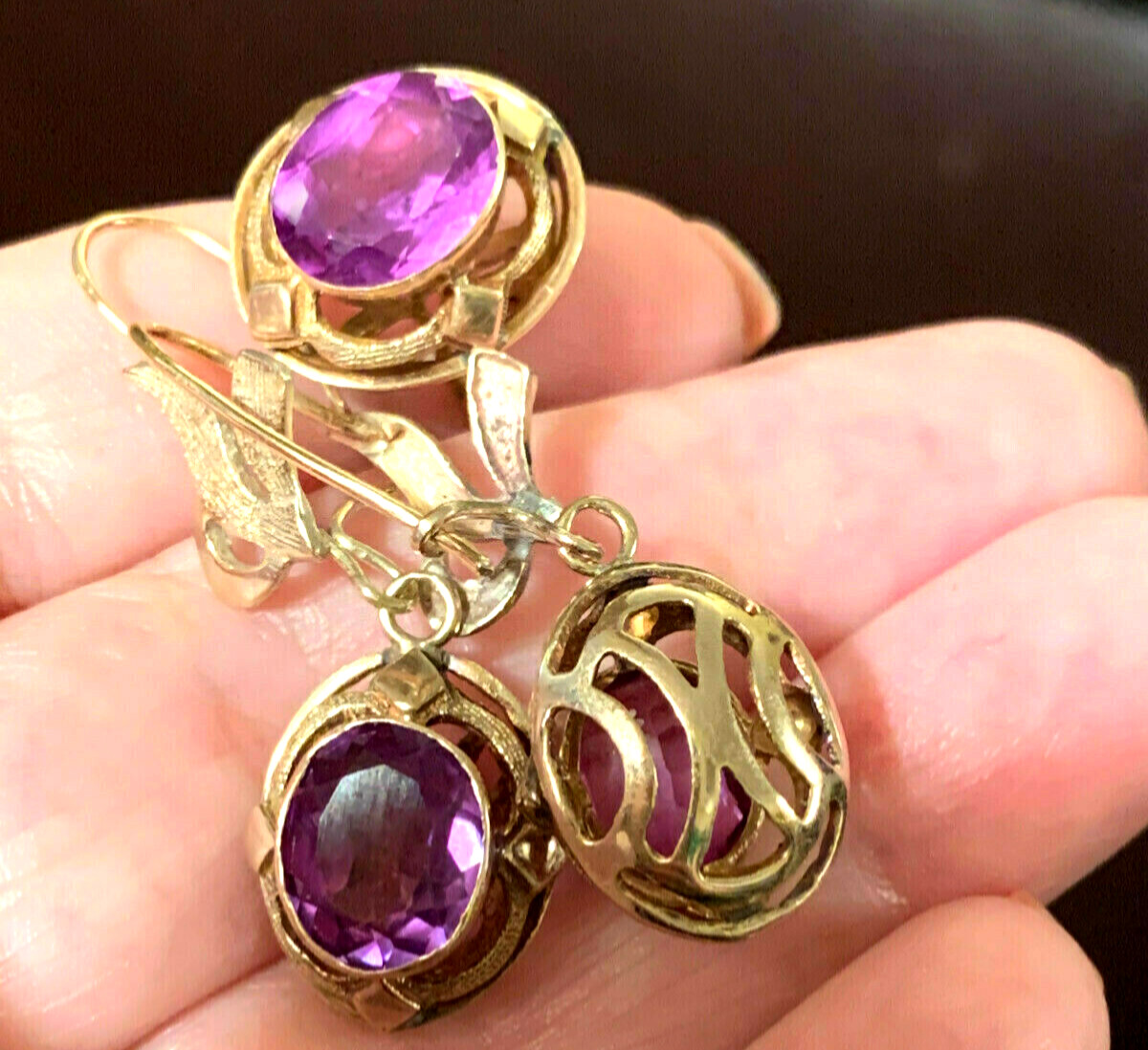 VINTAGE 14K RING & EARRINGS COLOR CHANGE PURPLE SAPPHIRE SET OF 2 CUSTOM MADE