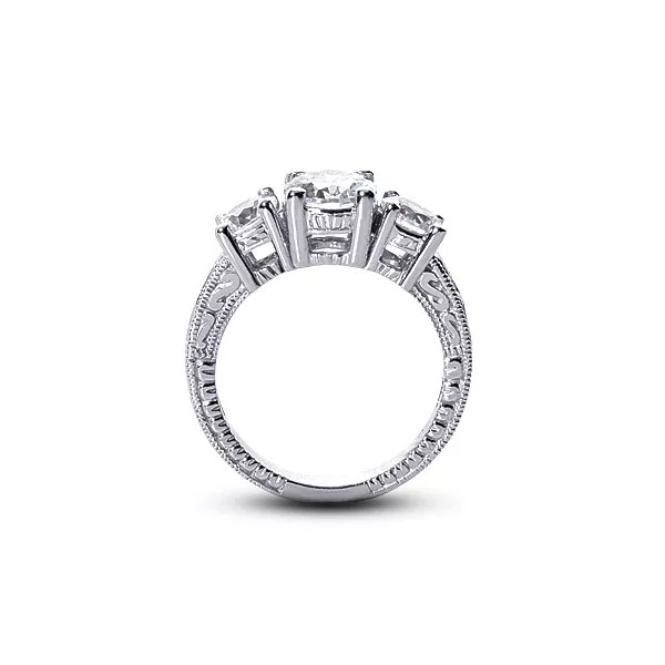 3-Stone Engagement Ring Vintage 18K Gold 2.52 CT Round Lab-Grown Diamond E VS1
