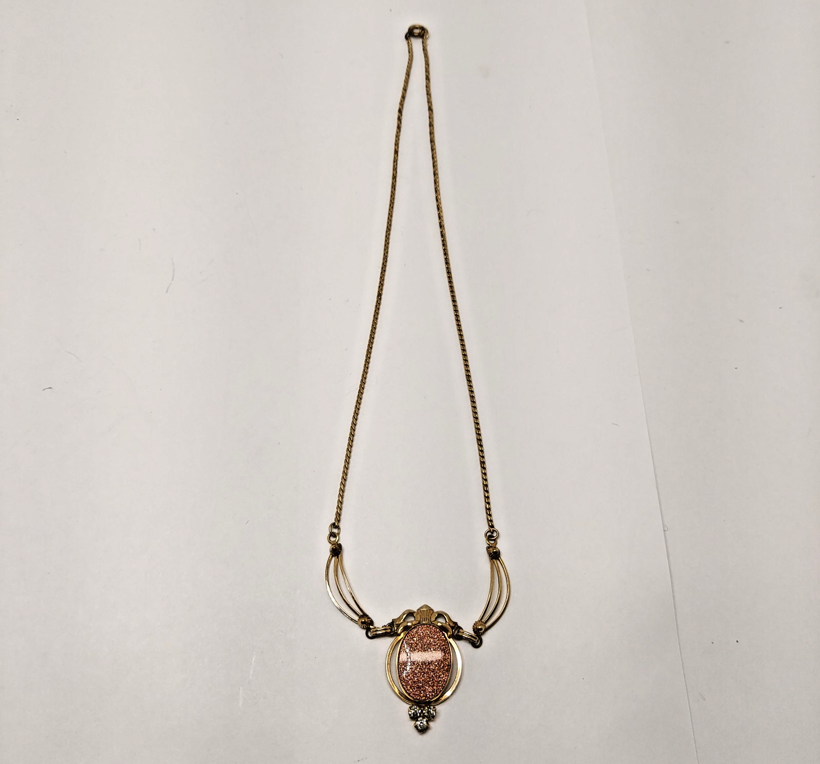 Vintage 1/20 12k Gold Filled Goldstone Sandstone Lavalier Necklace