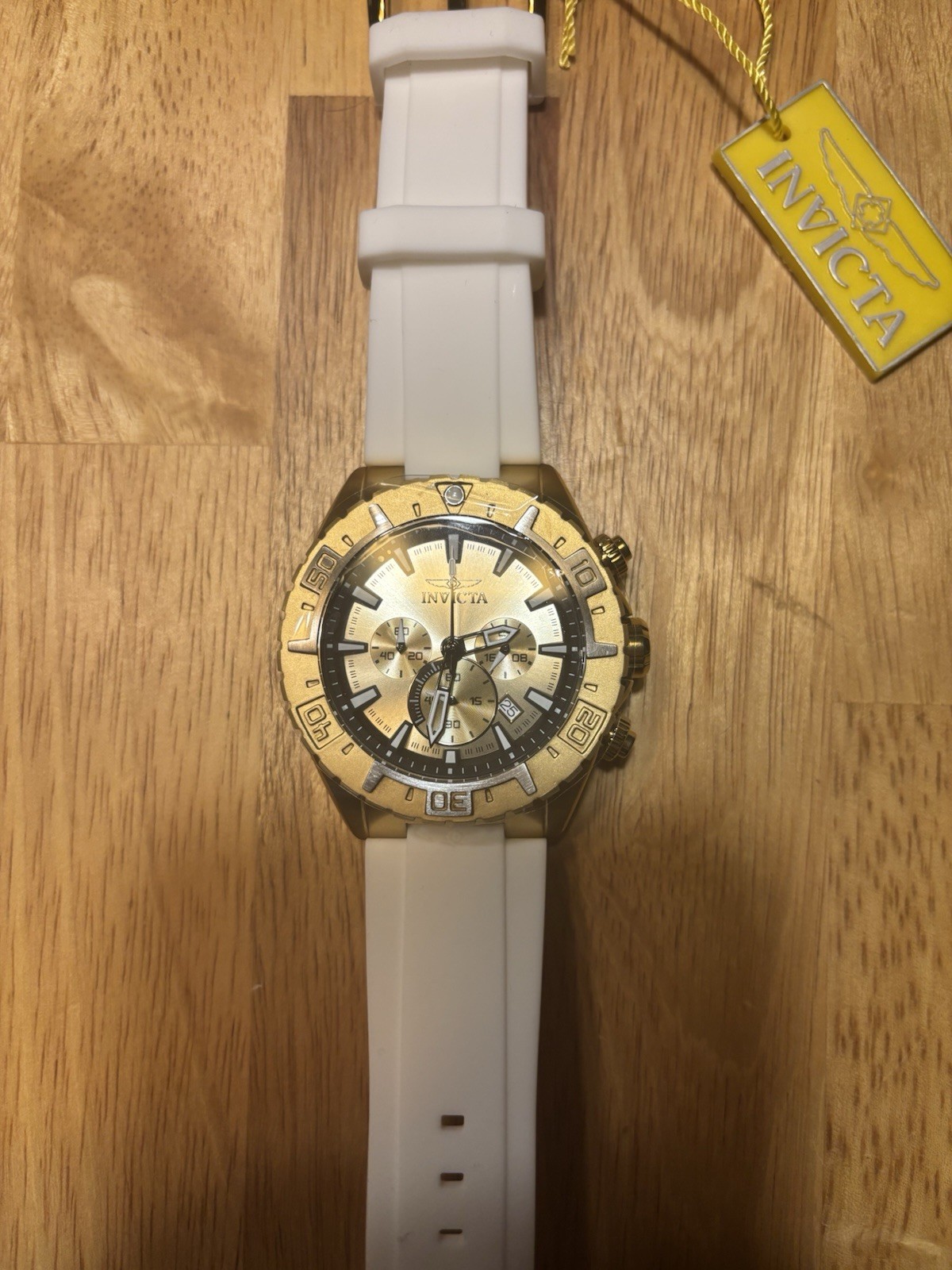 Invicta Aviator 37636 Quartz Chronograph 49mm Gold Case White Strap Watch