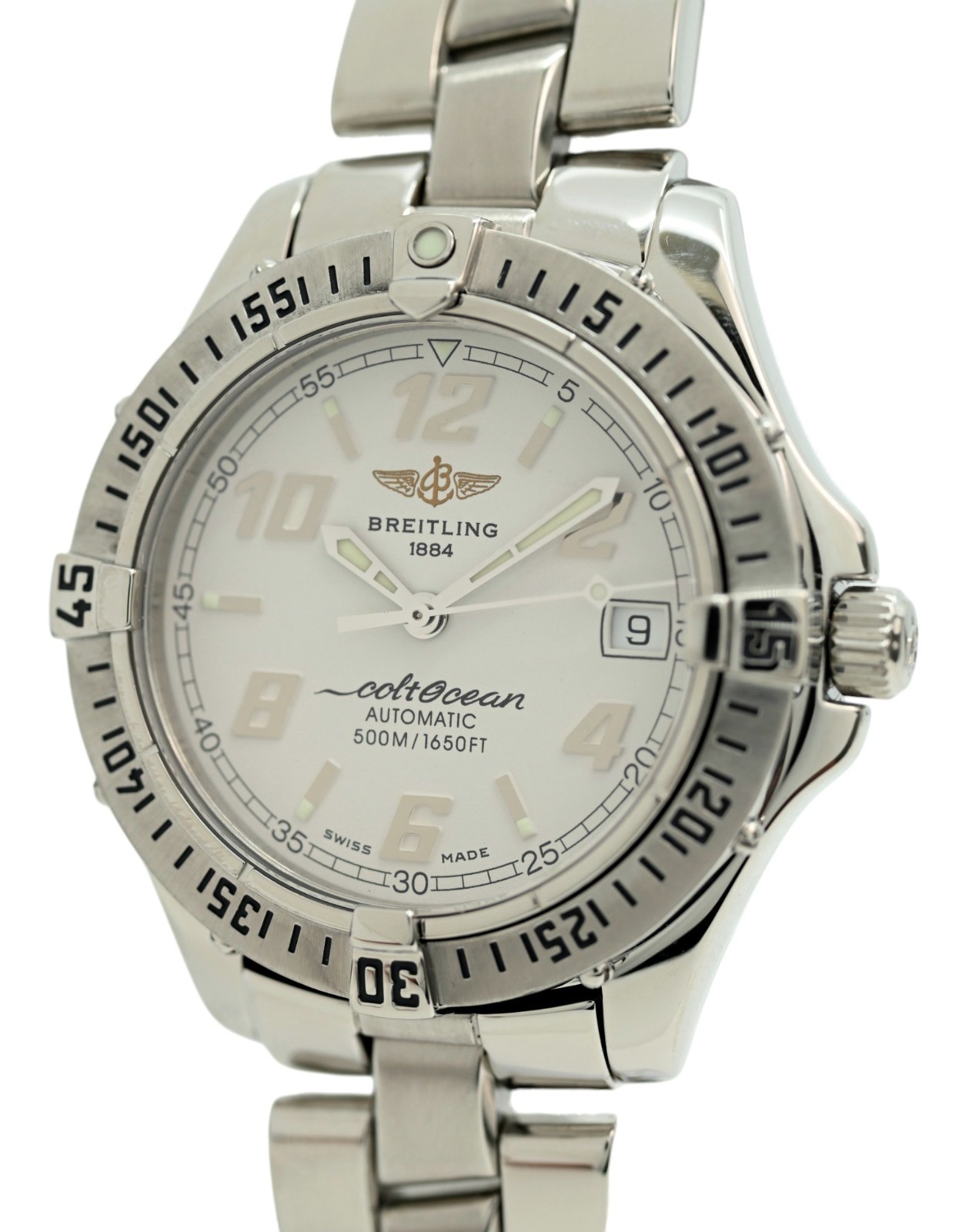Breitling Men’s 38mm Colt 500M White Dial Automatic Swiss SS Watch! Ref: A17350!