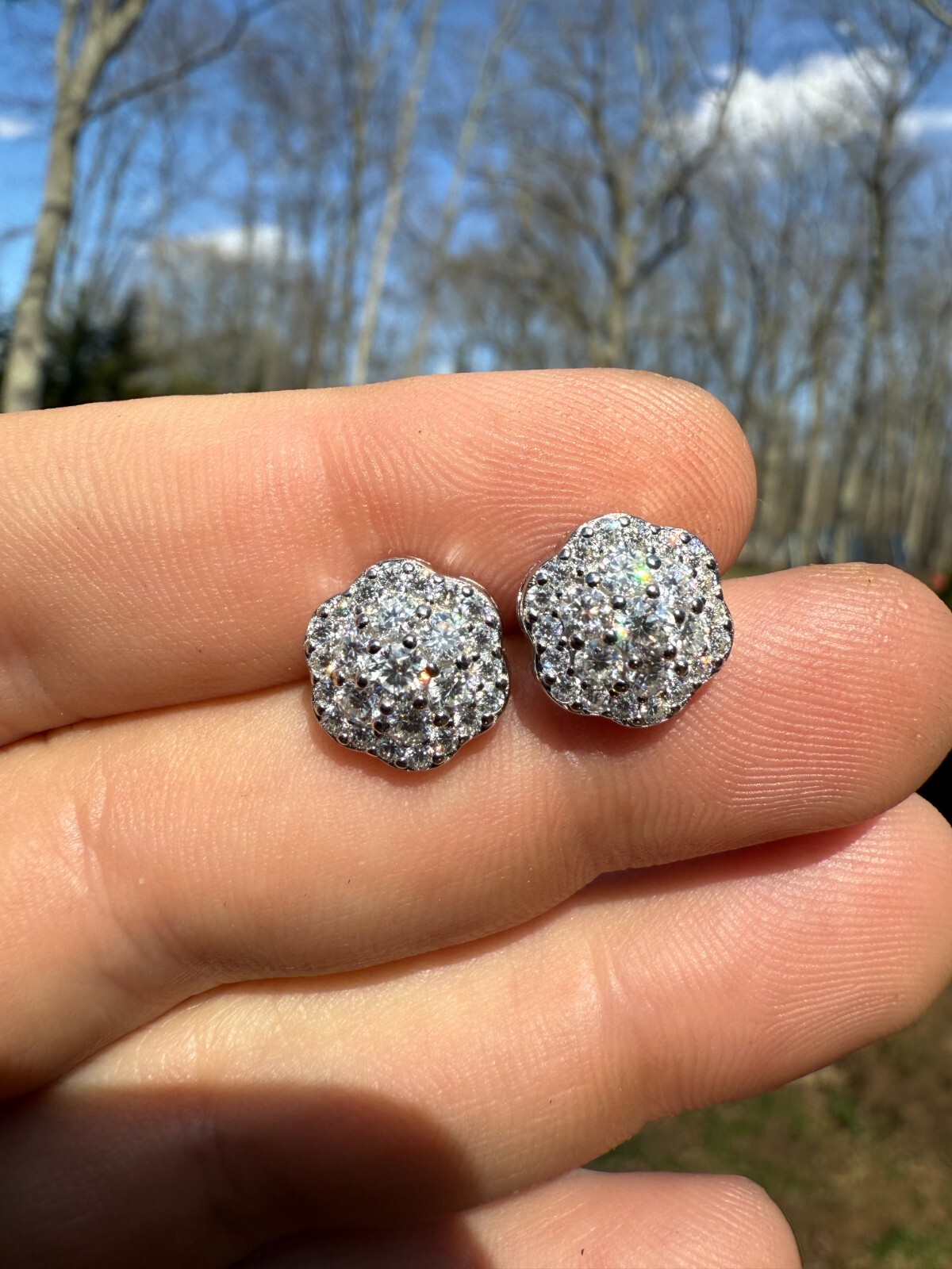 Cluster Hip Hop Earrings Real 925 Sterling Silver 7.5mm-12mm Iced CZ Stone ITALY