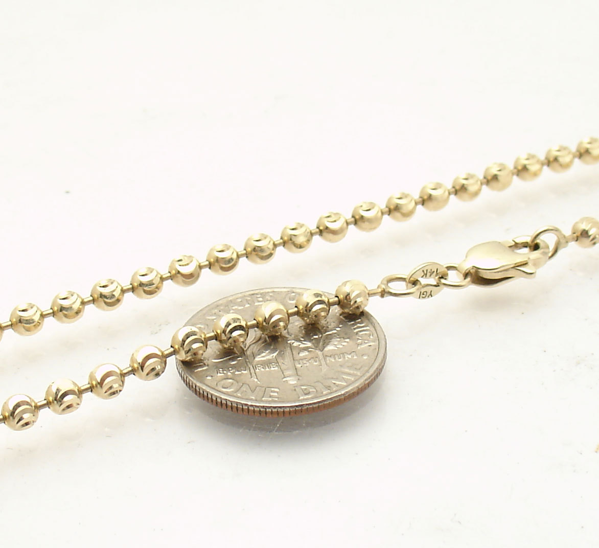 3mm Solid Half Moon Diamond Cut Bead Ball Chain Necklace REAL 10K Yellow Gold