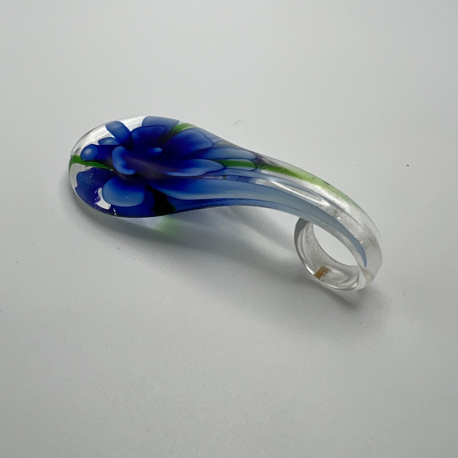 Blue Flower Glass Pendant Teardrop 2 1/2 inches