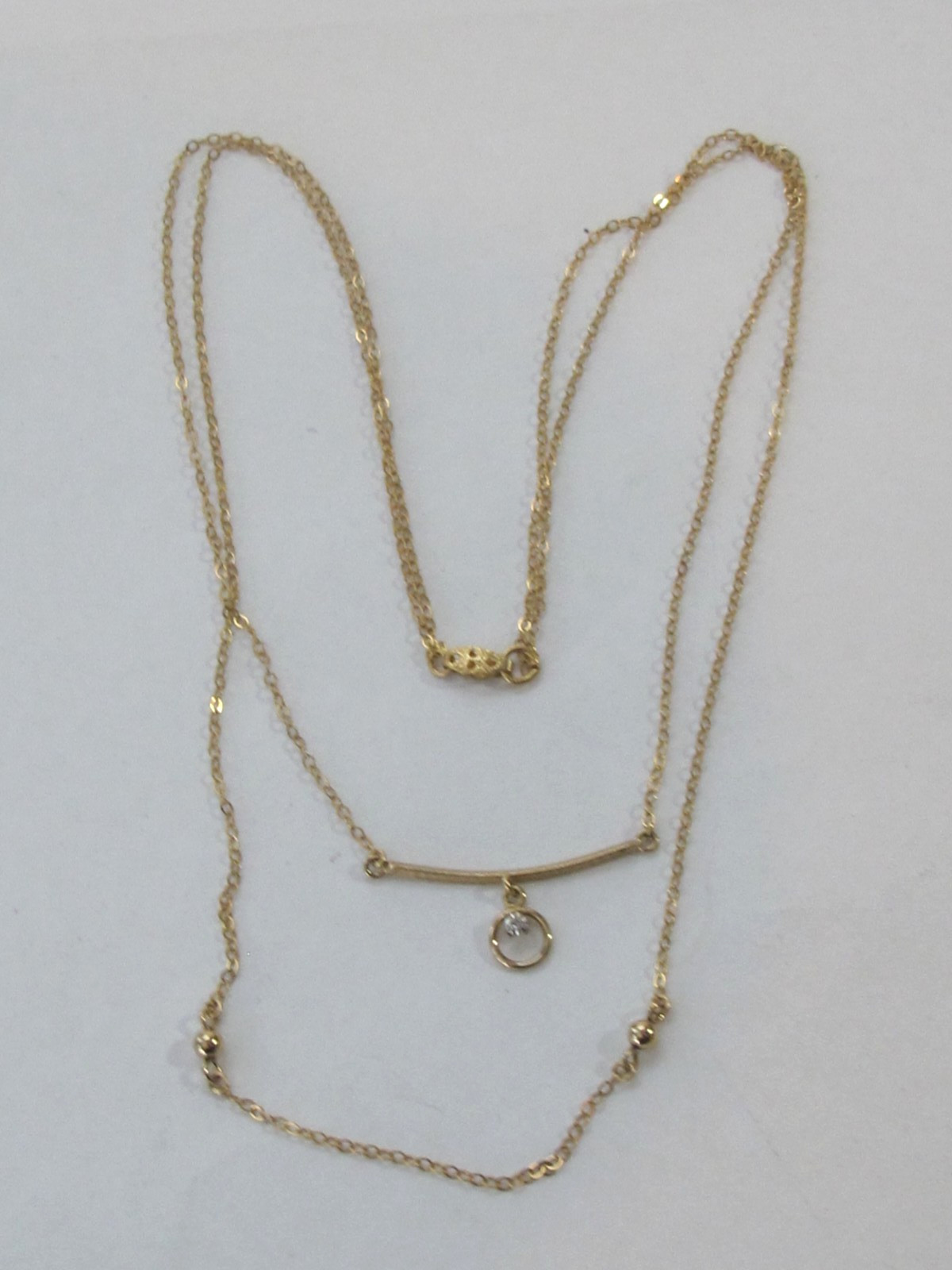 14k Yellow Gold Filled Double Strand Pendant Bar Station 16″ Chain Necklace C4