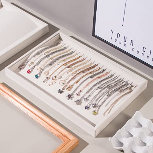 2 Pcs Stackable Jewelry Organizer Trays,20 Hooks Necklace Chains Display Beige