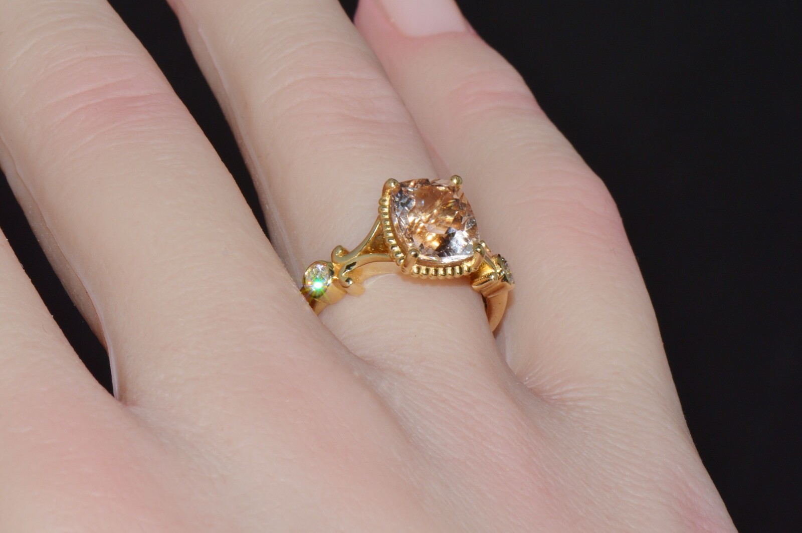 Certified Natural 2.82Cts Diamond Morganite 18K Gold Filigree Engagement Ring