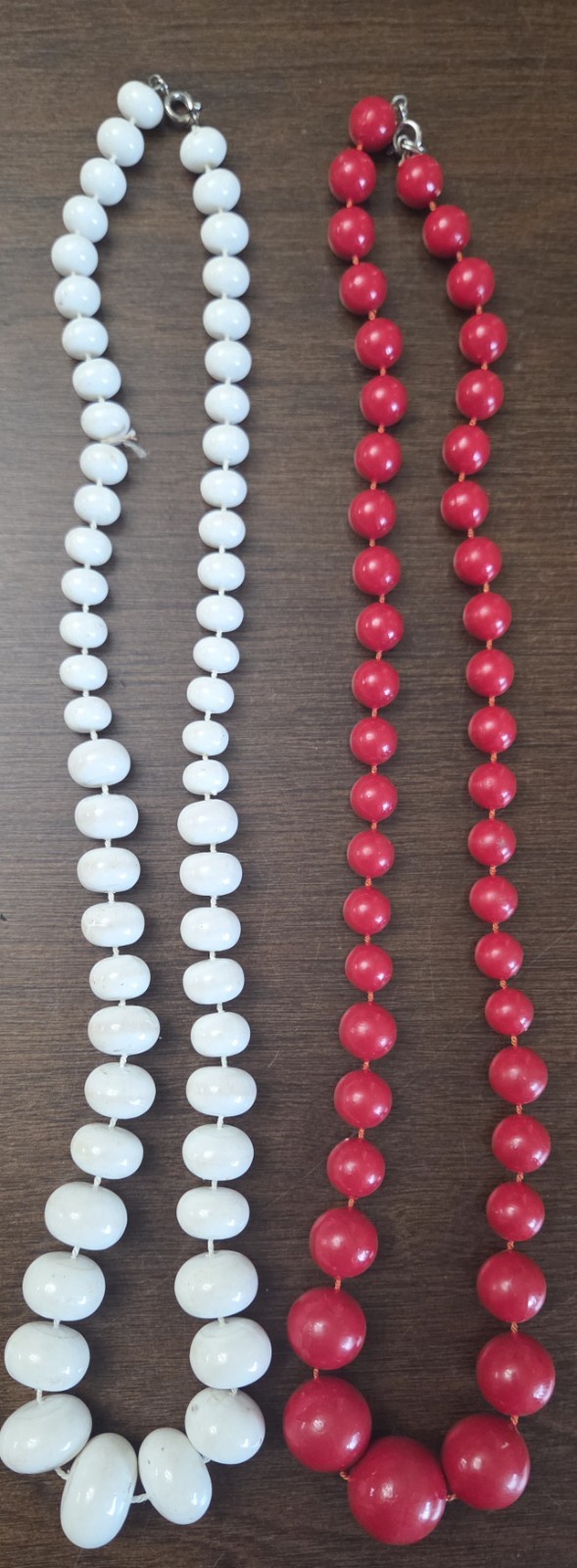 Chunky Red And White Bead Necklace Set Of 2 1960’s Style