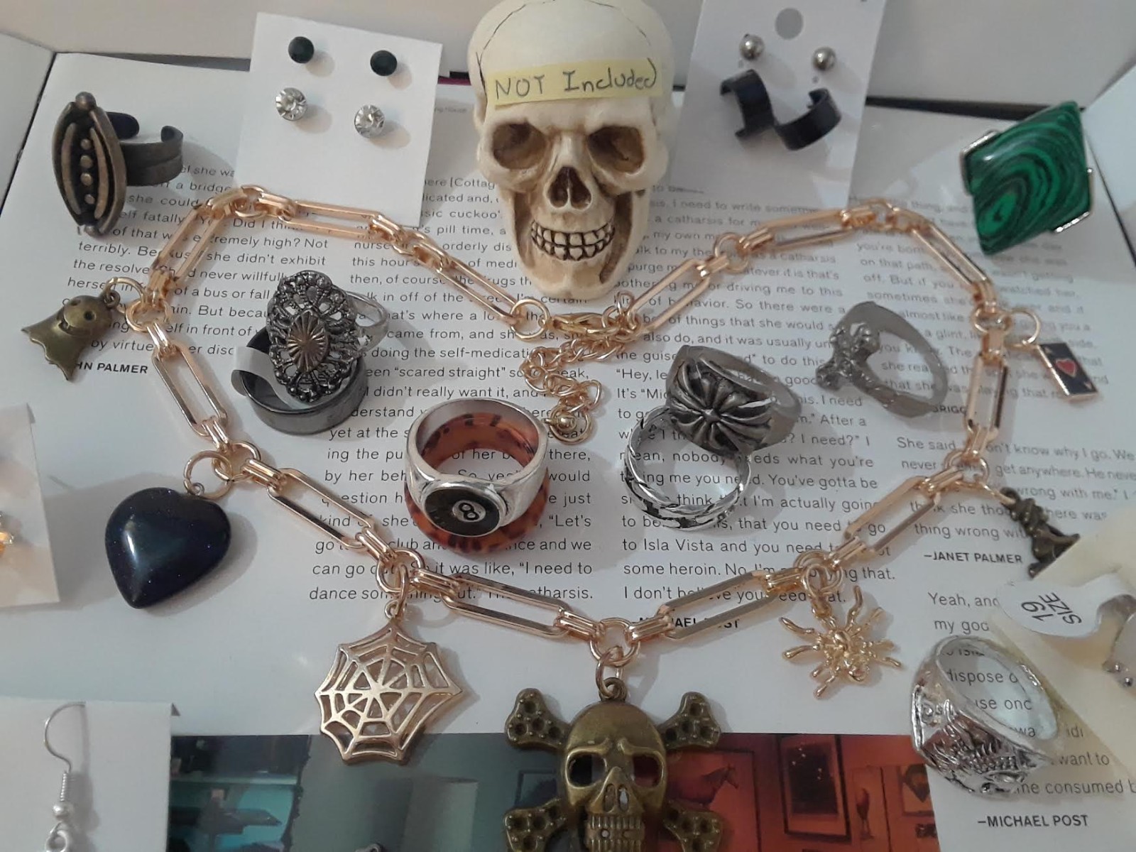Rockabilly, Punk, Mixed Jewelry Lot – Skull, Spider web, Wolf, Spikes, Goth, Emo