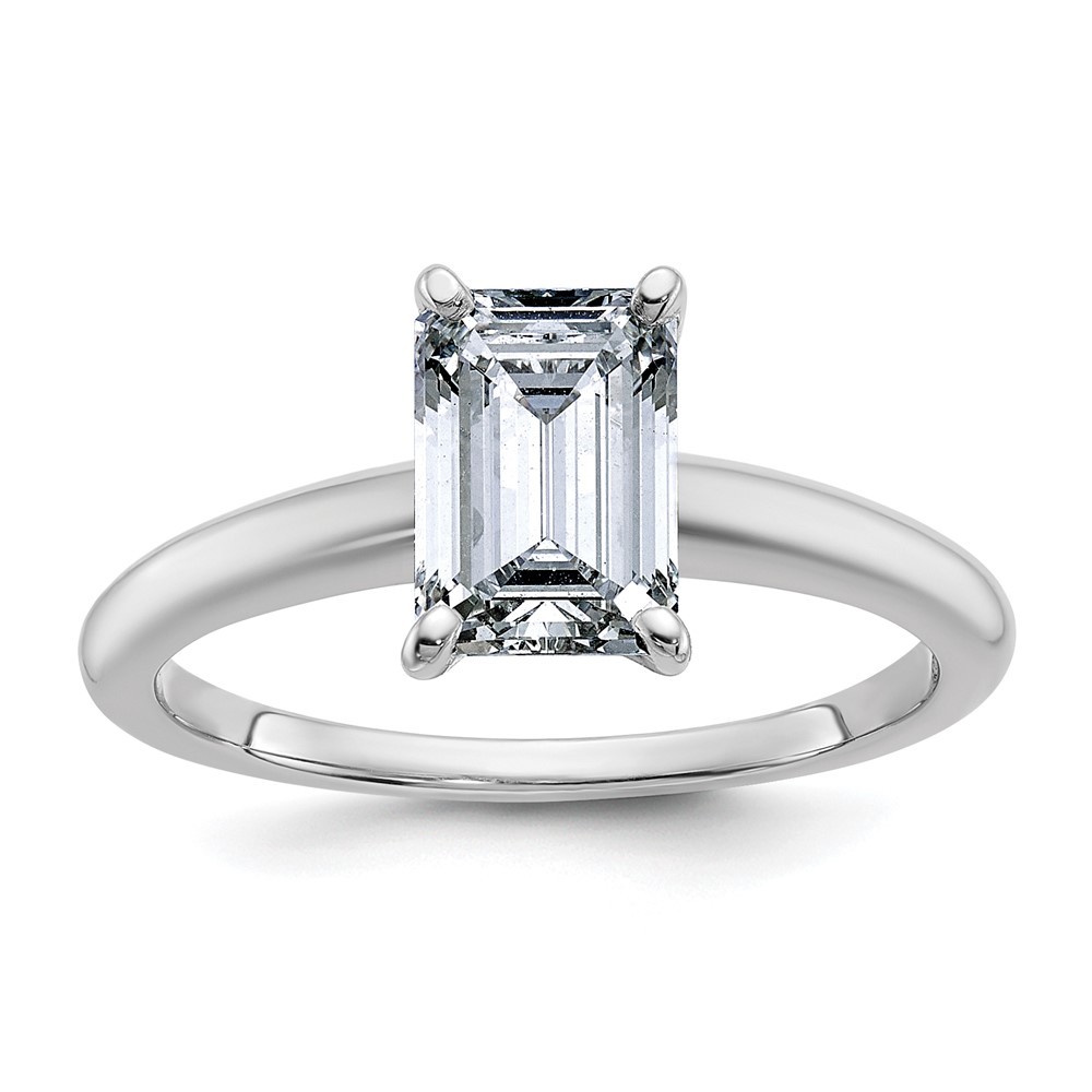 14k White Gold 1 3/4ct. Emerald Cut Moissanite Solitaire Engagement Ring Size 7