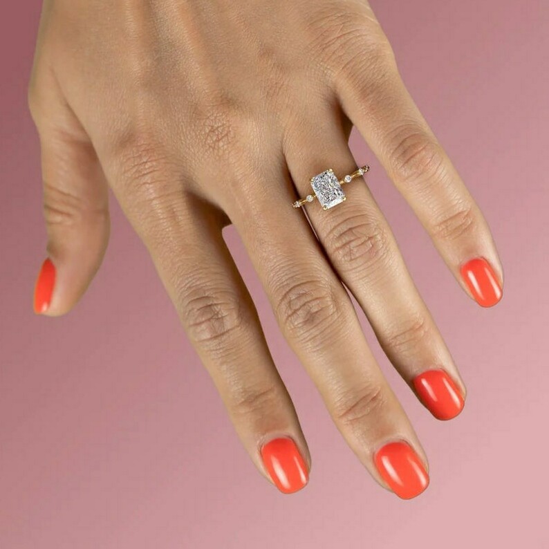 2.40 CT Radiant Cut Lab Created Moissanite 14K Solid Yellow Gold Engagement Ring