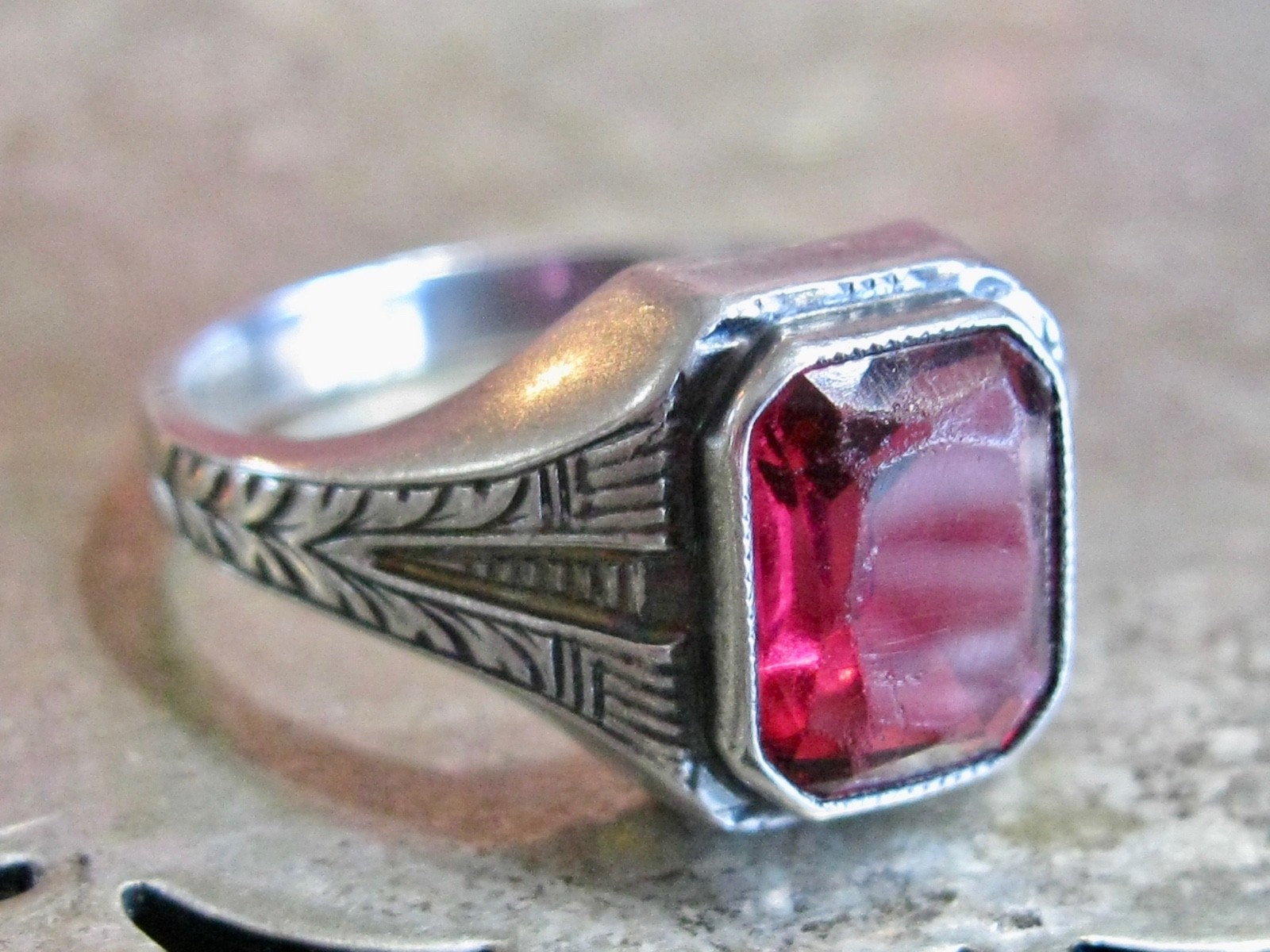 ANTIQUE EDWARDIAN MANS MENS STERLING SILVER 925 OB OSTBY BARTON SYNTH RUBY RING