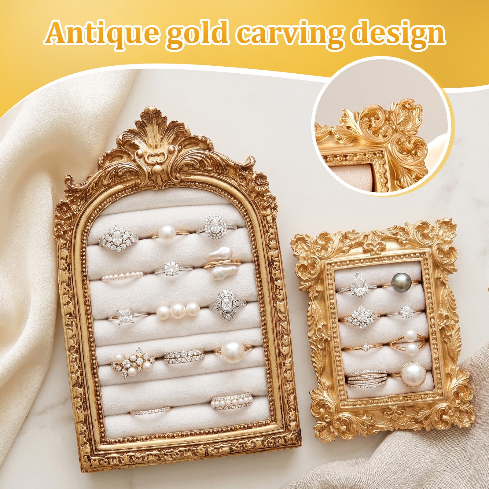Vintage Ring Holder Arch Gold Ring Wedding Display Suede Jewelry Box Stand Frame
