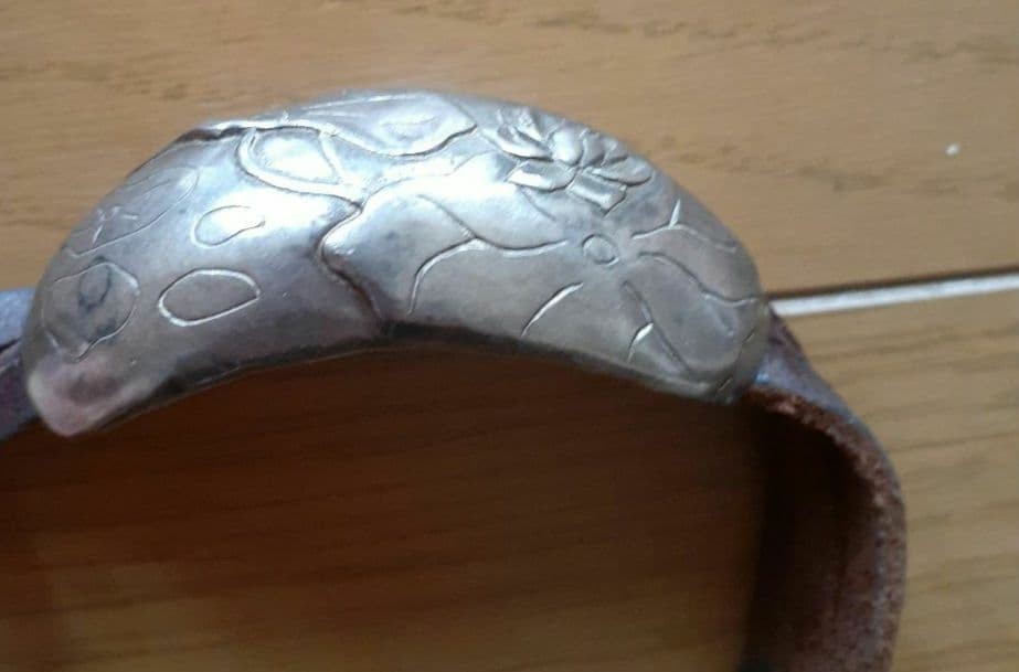 Silver and Leather Bracelet, Vintage, Used, 36.3g