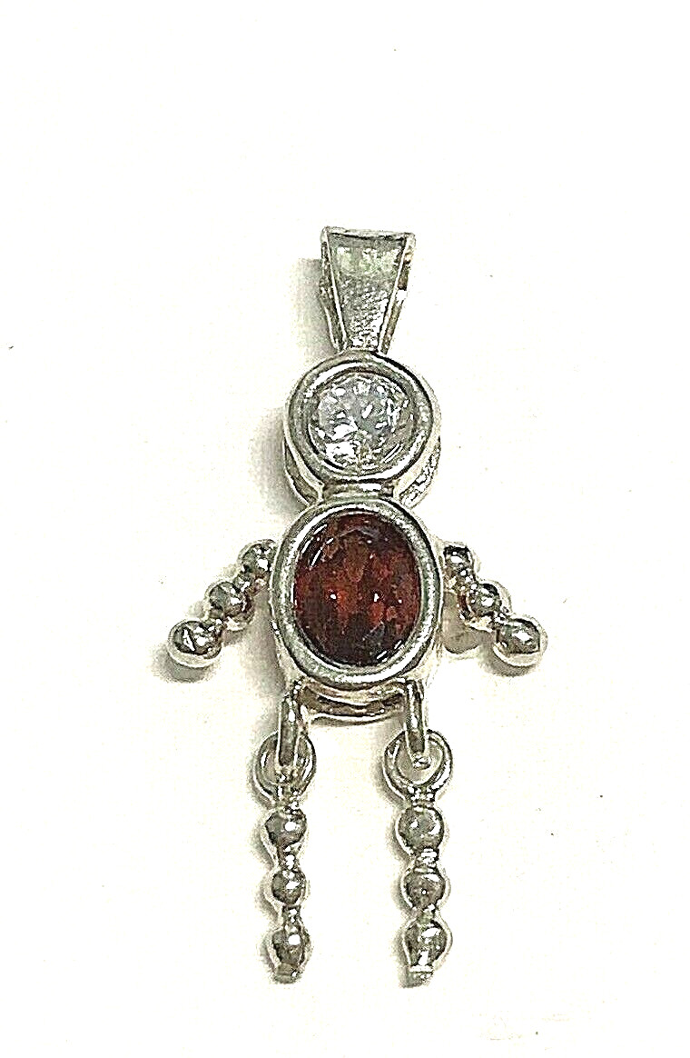 January Boy Red Birthstone Sterling Silver Charm Babies 925 Pendant Vintage