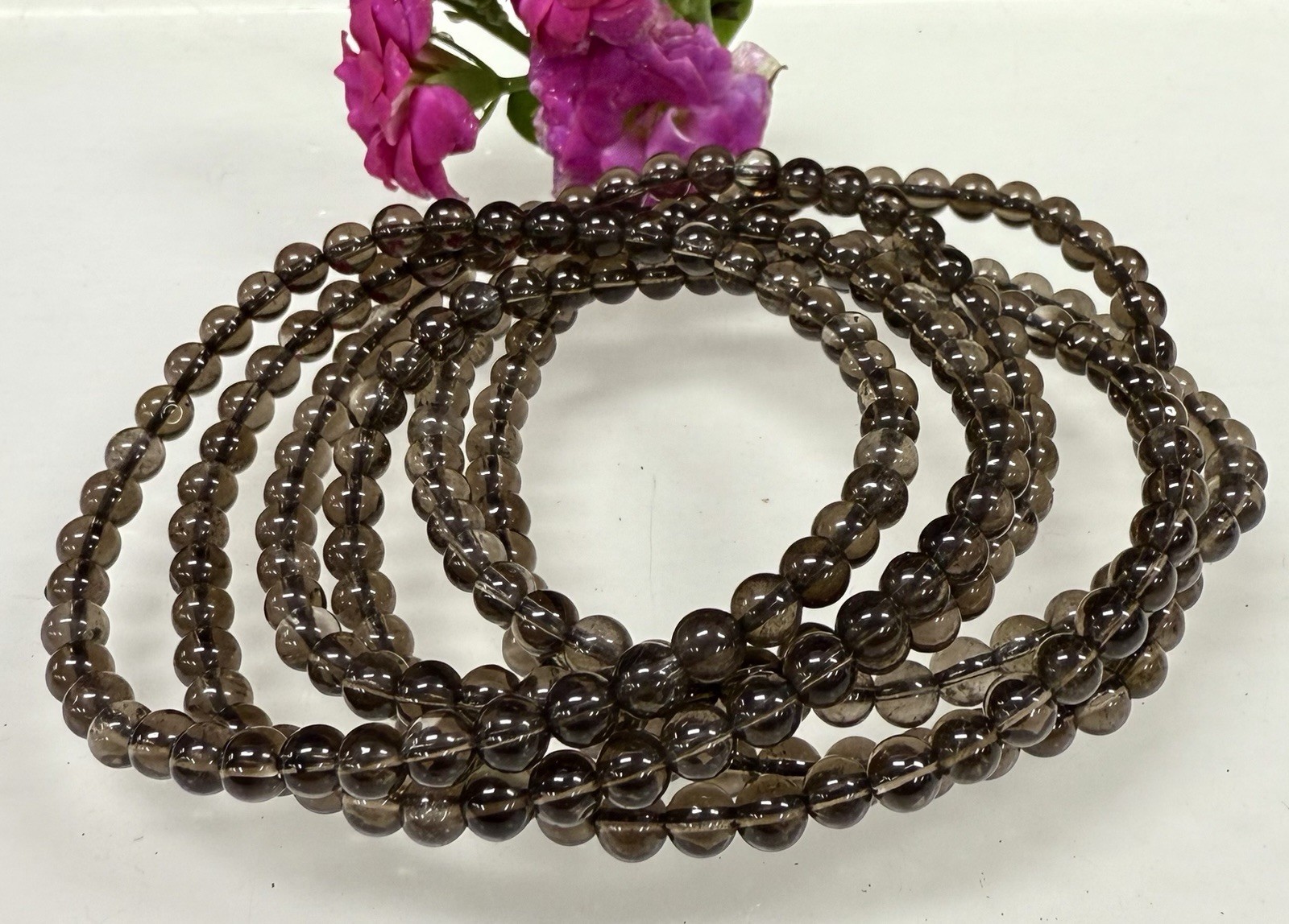 Wholesale 6 Pcs Natural Smoky Quartz 4mm 7.5” Stretch Bracelet Crystal