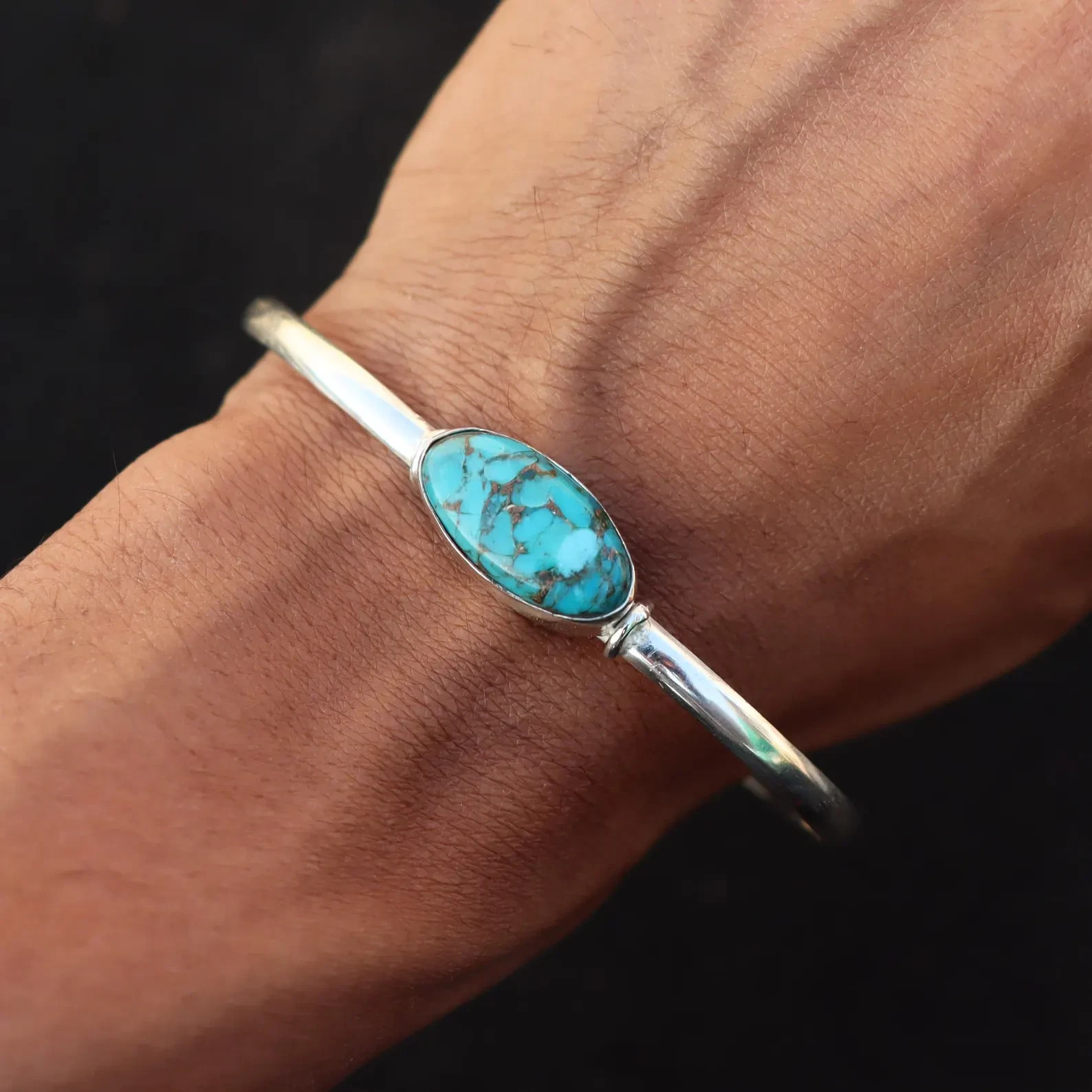 Royal Blue Copper Turquoise Gemstone 925 Sterling Silver Handmade Bracelet -69