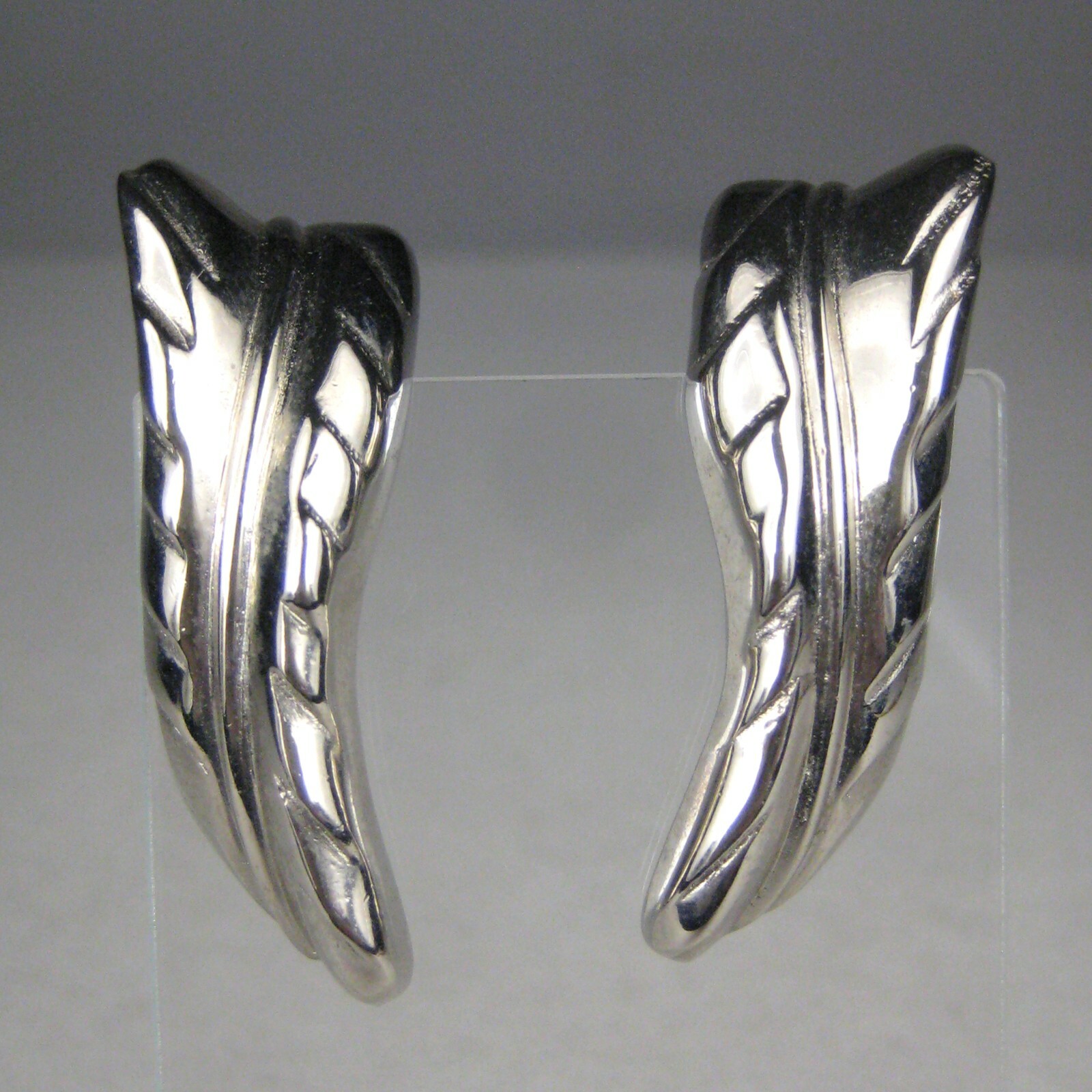 Asymmet Earrings Womens Pierced Stud Silvertone Modern Statement 2.8 in Leaf