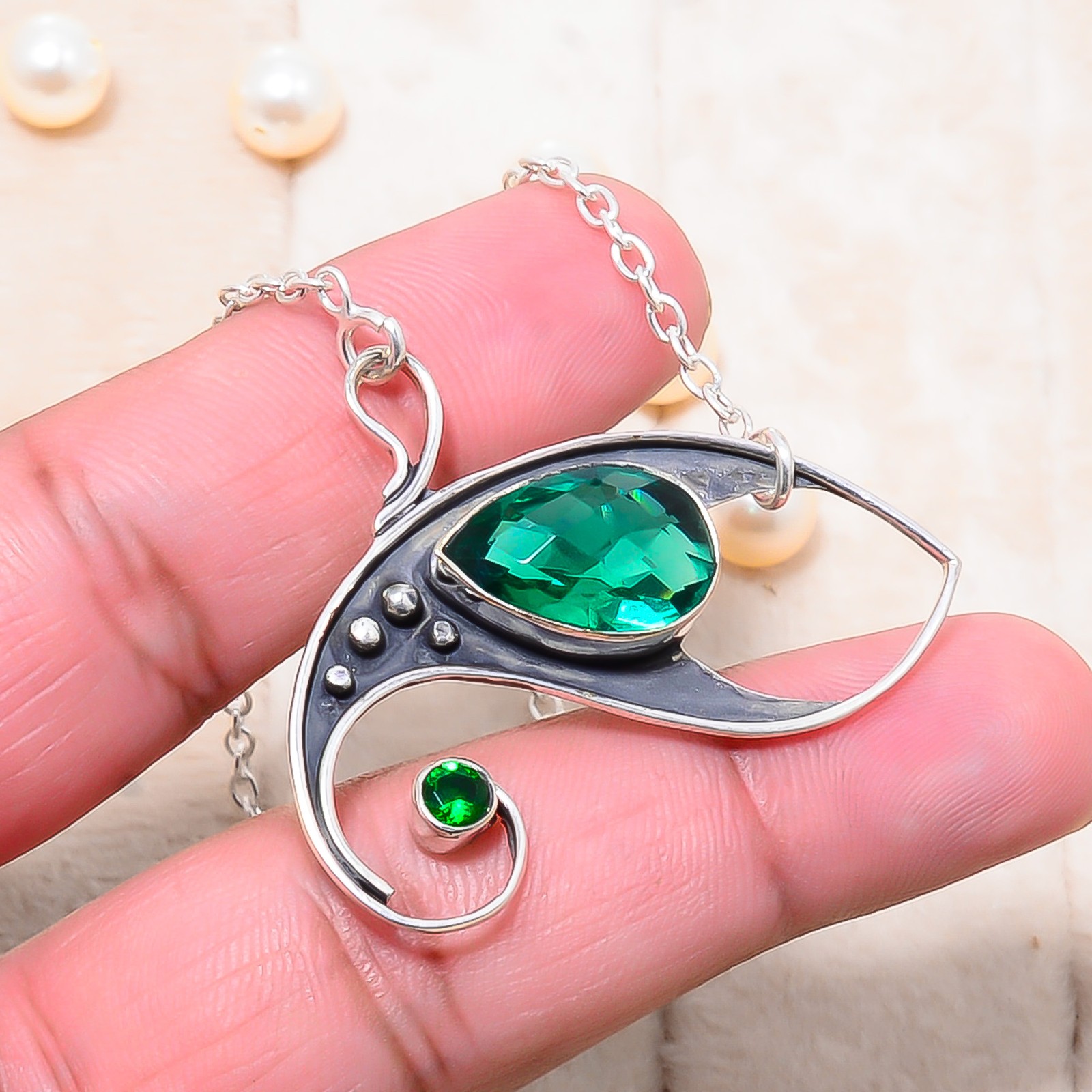 Chrome Diopside Gemstone 925 Sterling Silver Chain Pendant 19-23″ Cp1030811008
