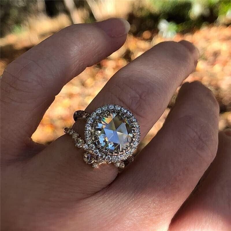 Silver Plated Authentic Proposal Ring 2CT CZ Vintage Style Christmas Gifts Ring