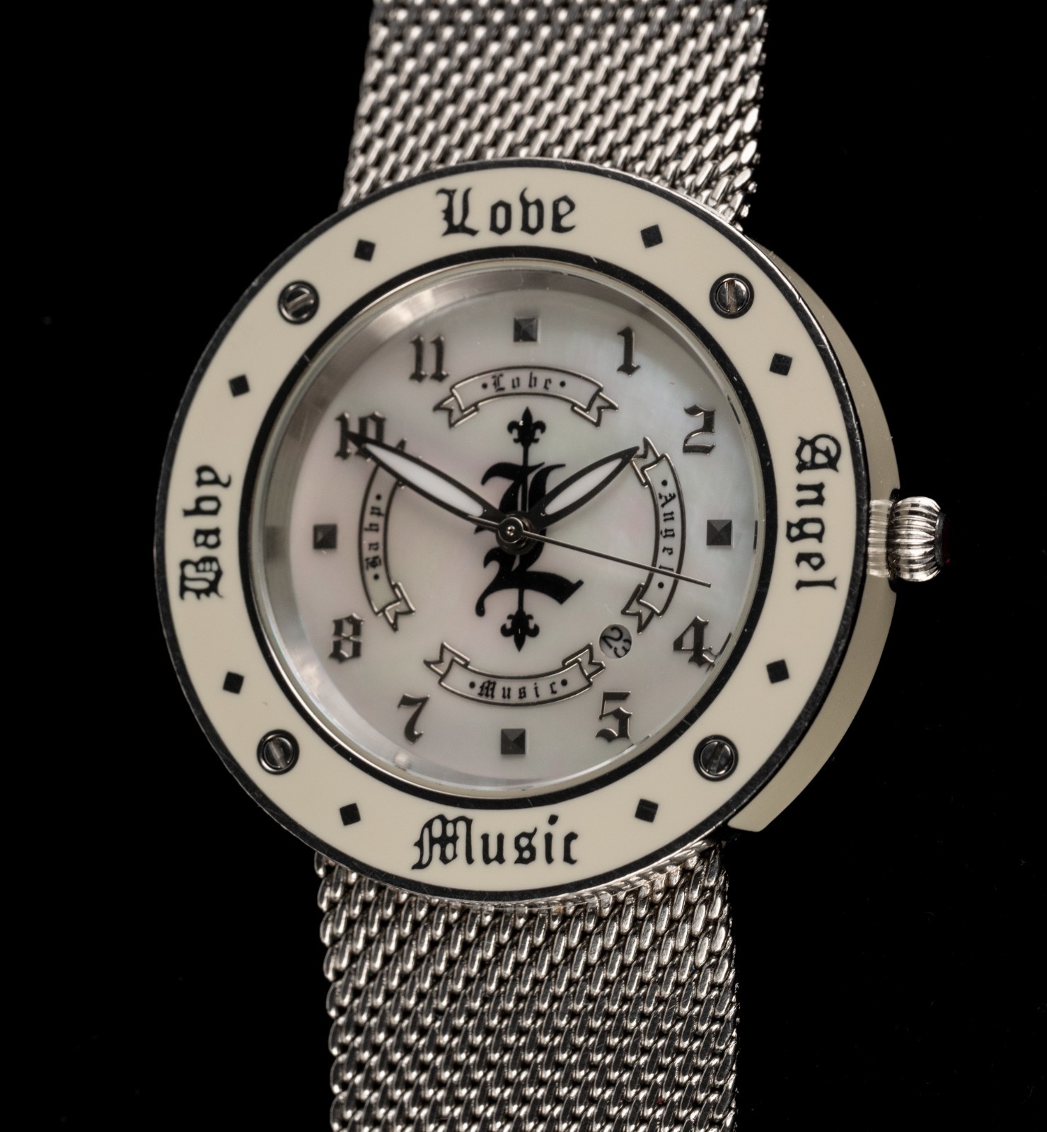 L.A.M.B. Gwen Stefani Watch LBD_3850110 Silver Mesh Mother of Pearl New Battery