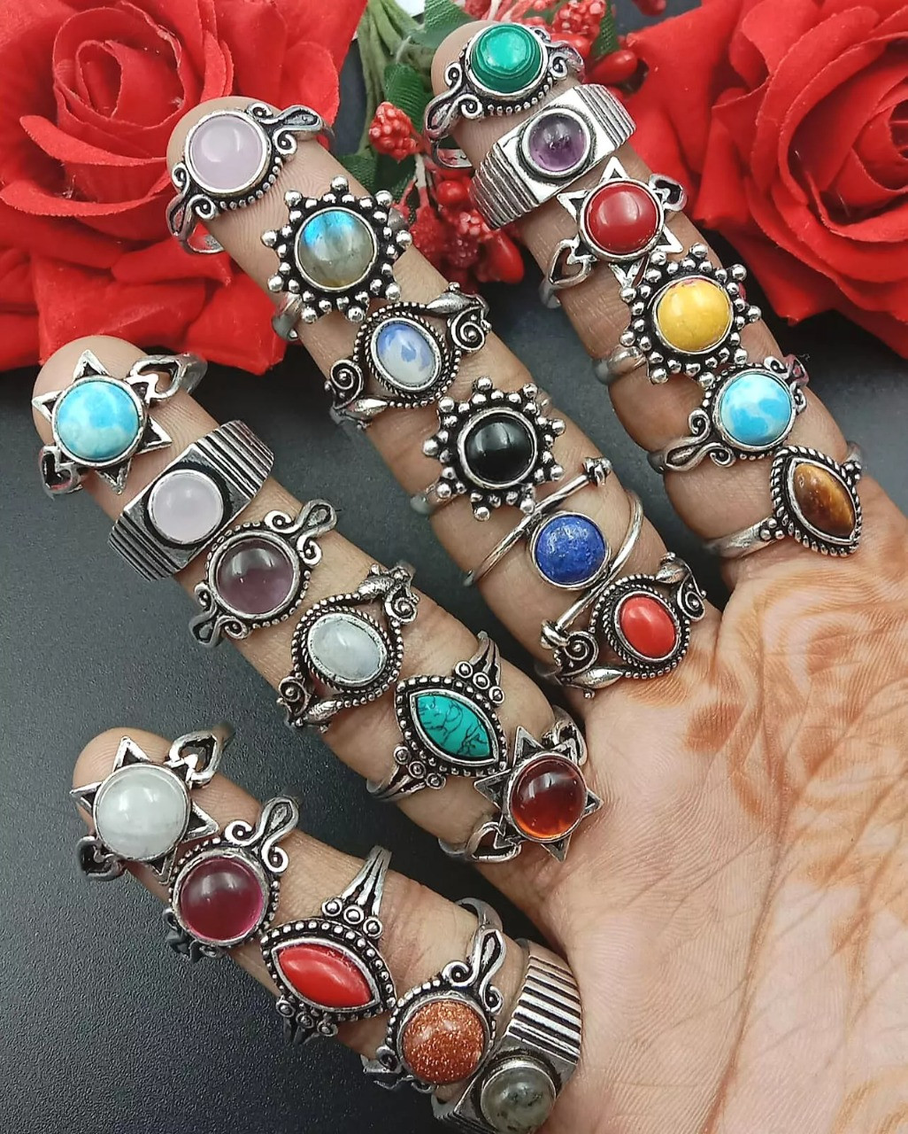 Anxiety Gemstone Rings,Bulk Ring Lot,Stackable Rings,Hippie Rings,Gift For Mom~
