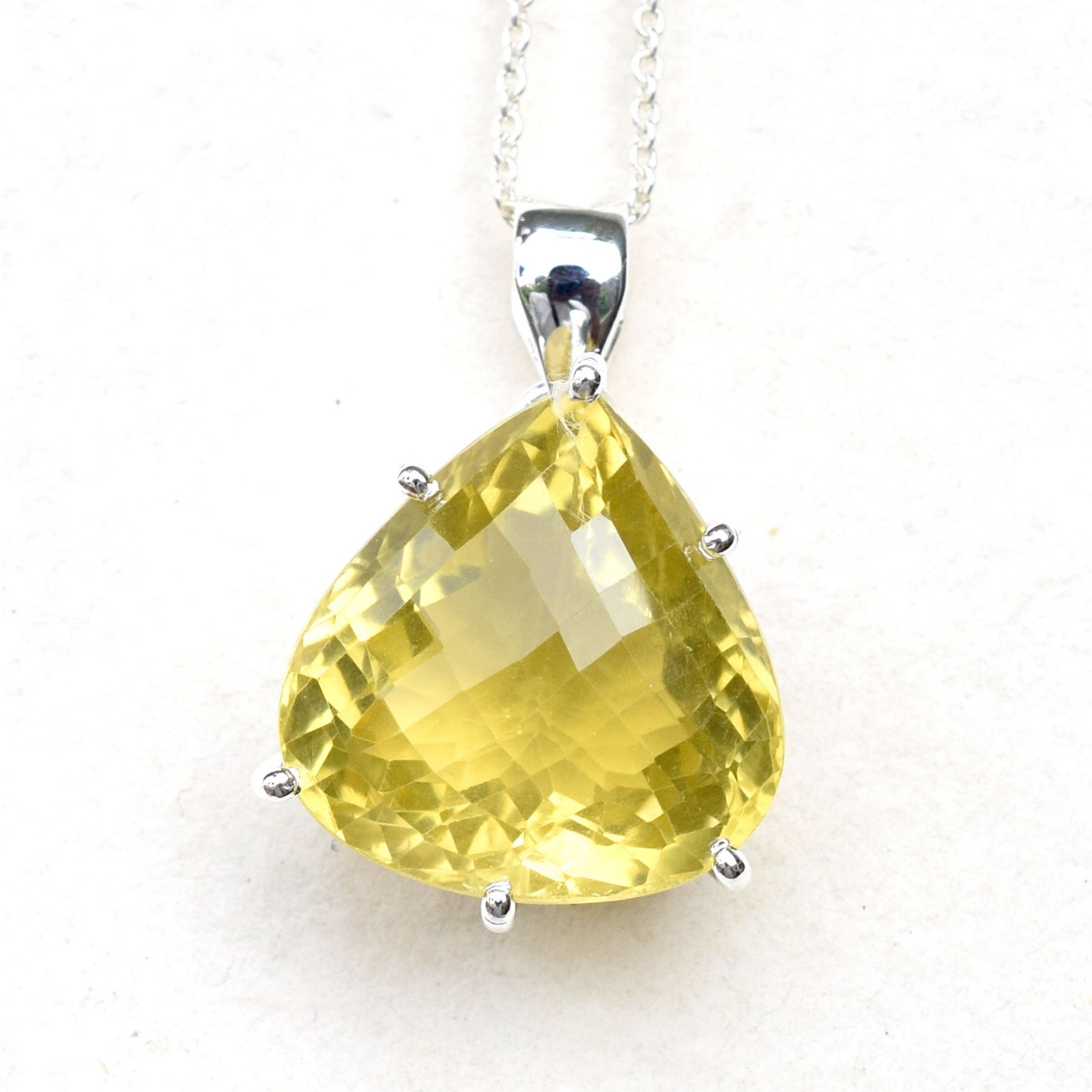 Natural Lemon quartz Pendant Solid 925 Sterling Silver Prong Jewelry-P112