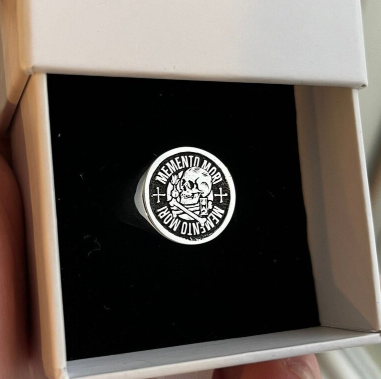 Memento Mori Signet Ring 925 Sterling Silver Handcrafted Ring US Duty Free