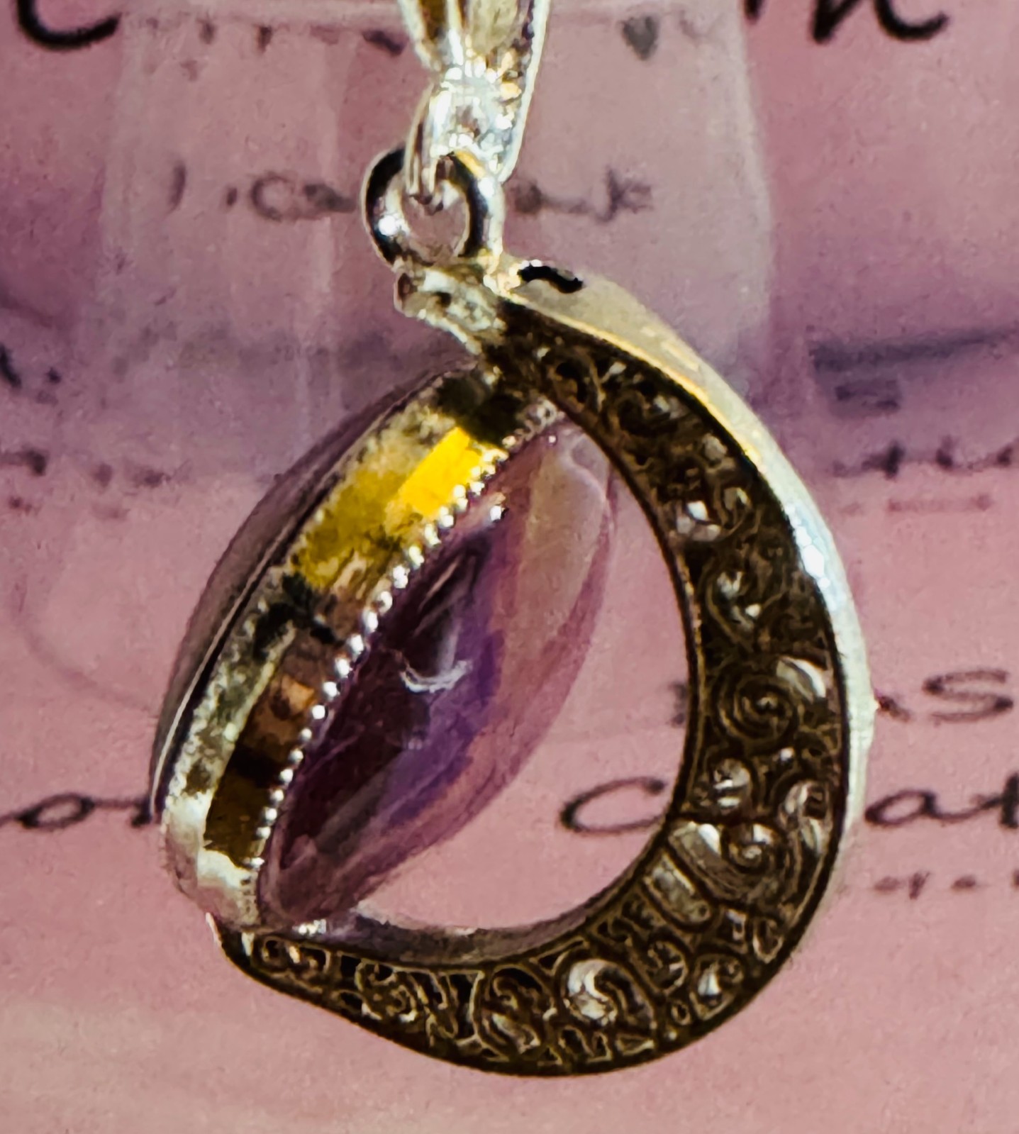 Crescent Moon Rotating Cabochon Pendant One of a kind painted by a local Artist